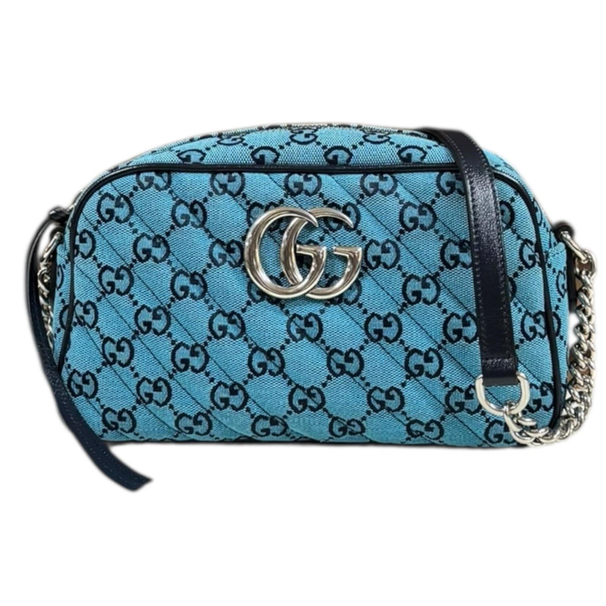 Gucci Gg Marmont Blue Navy Canvas Leather Shoulder Bag