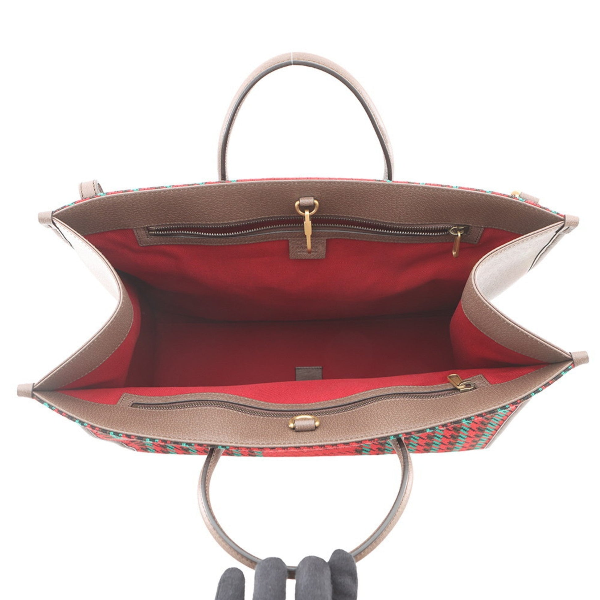 Gucci Multi-Color Red Brown Tweed Leather Shoulder Bag Tote Bag