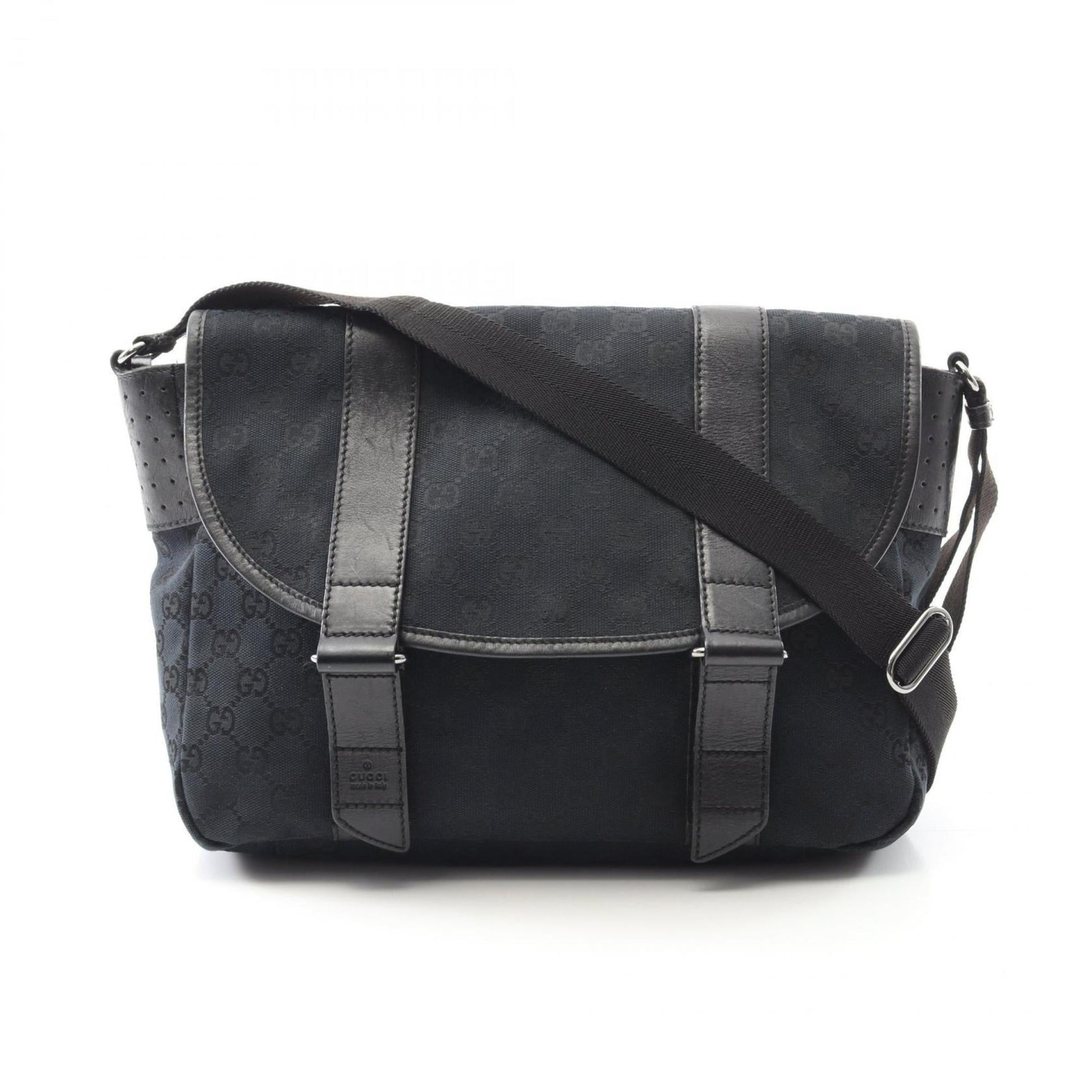 Gucci Black Navy Canvas Leather Shoulder Bag