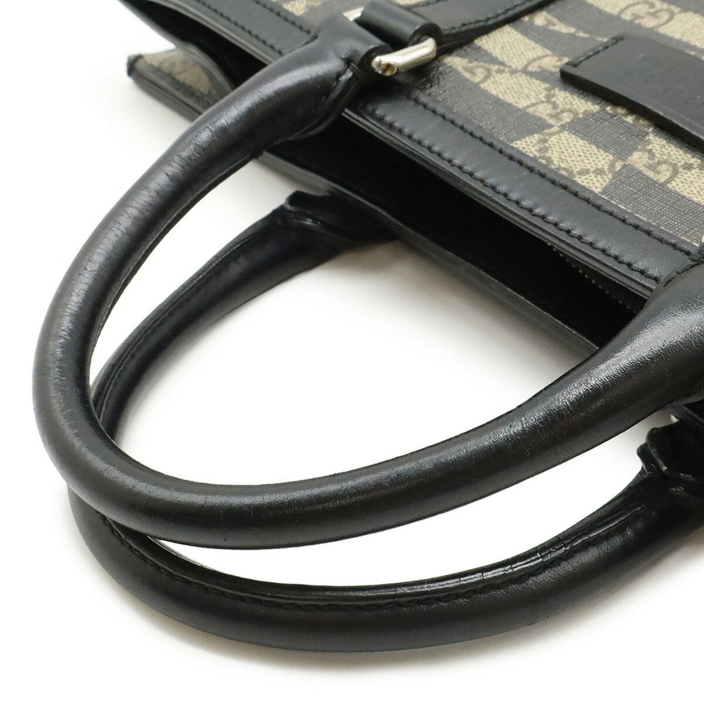 Gucci Beige Black Pvc Leather Shoulder Bag Tote Bag