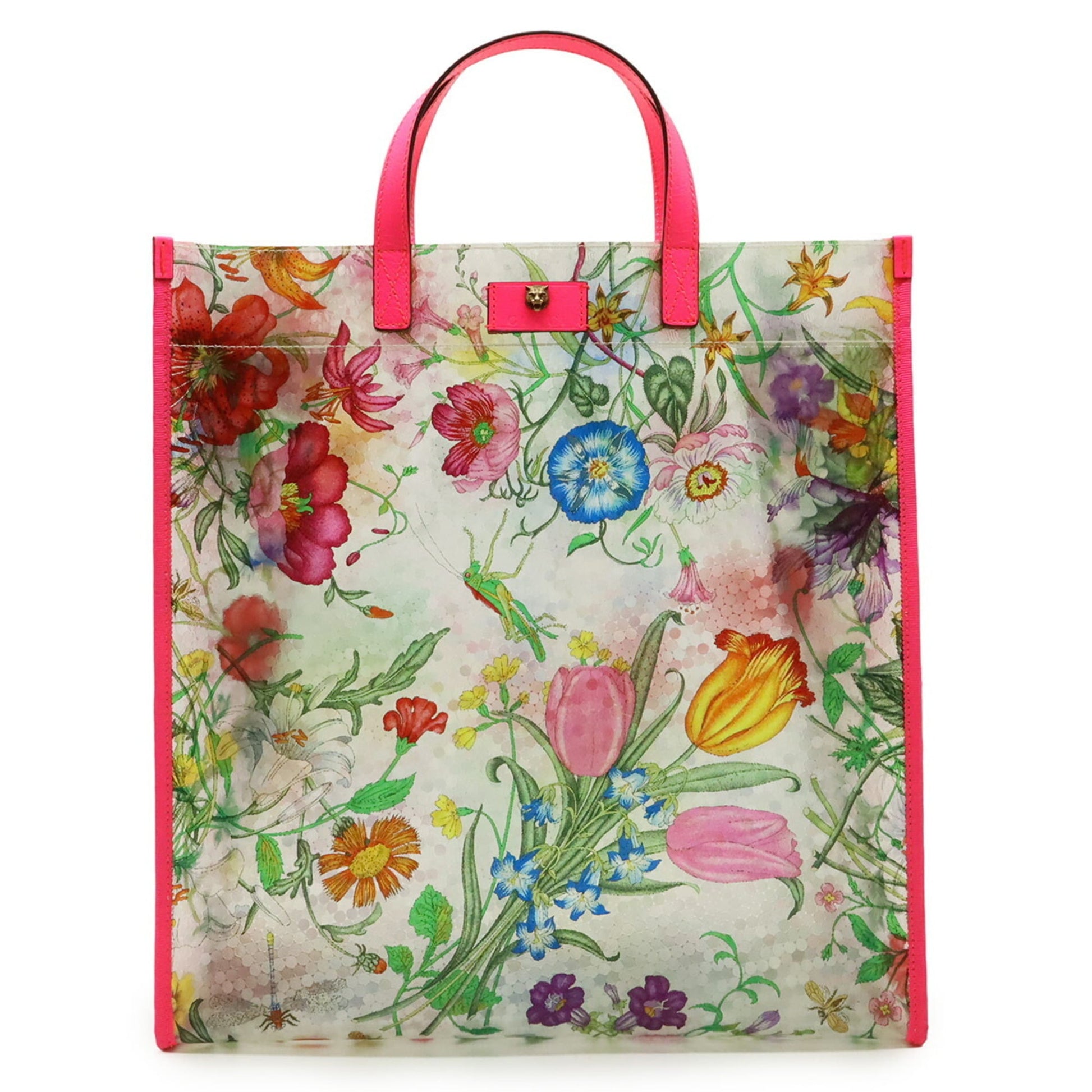 Gucci Clear Multi-Color Pink Vinyl Leather Tote Bag