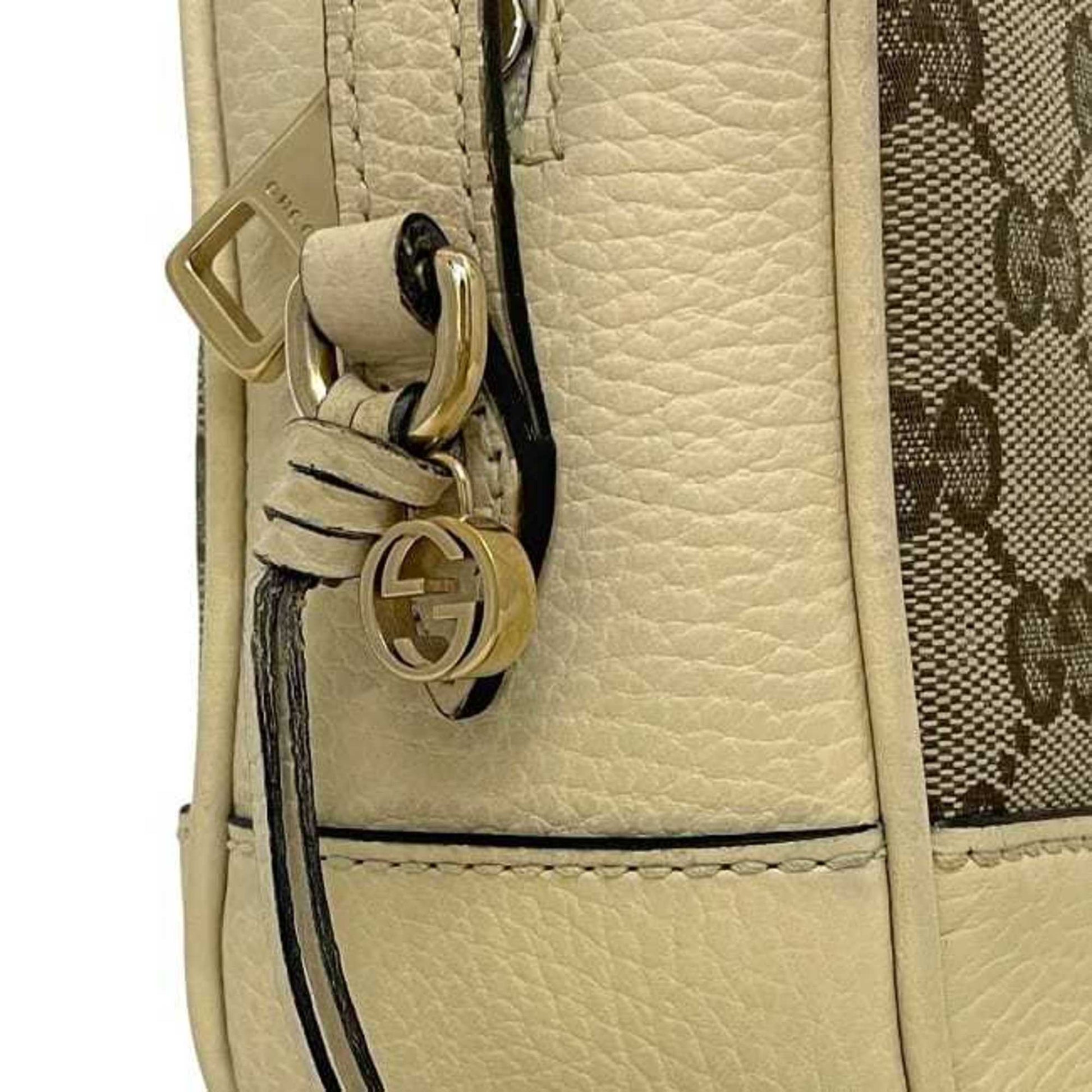 Gucci Beige White Canvas Leather Shoulder Bag