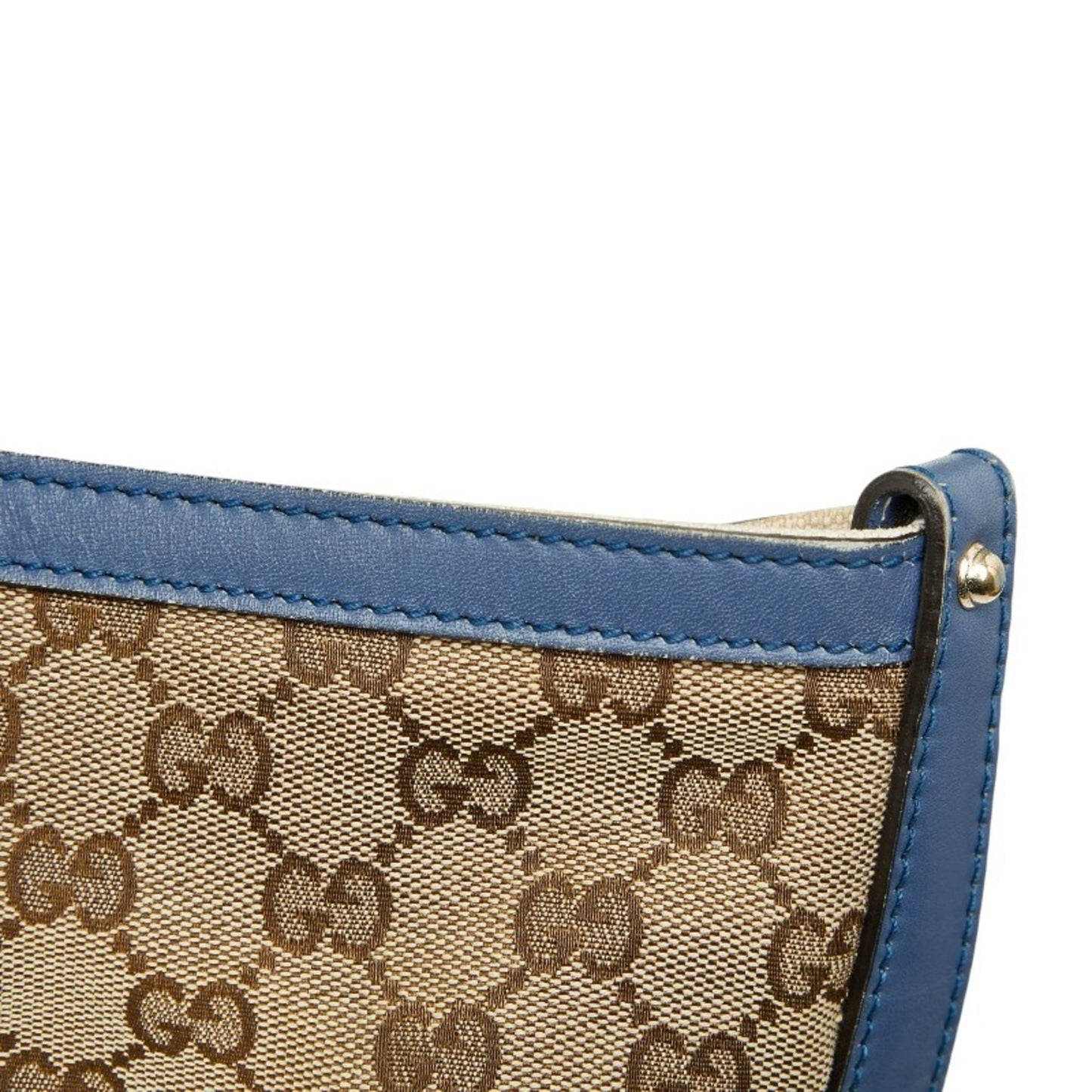 Gucci Beige Blue Canvas Leather Tote Bag