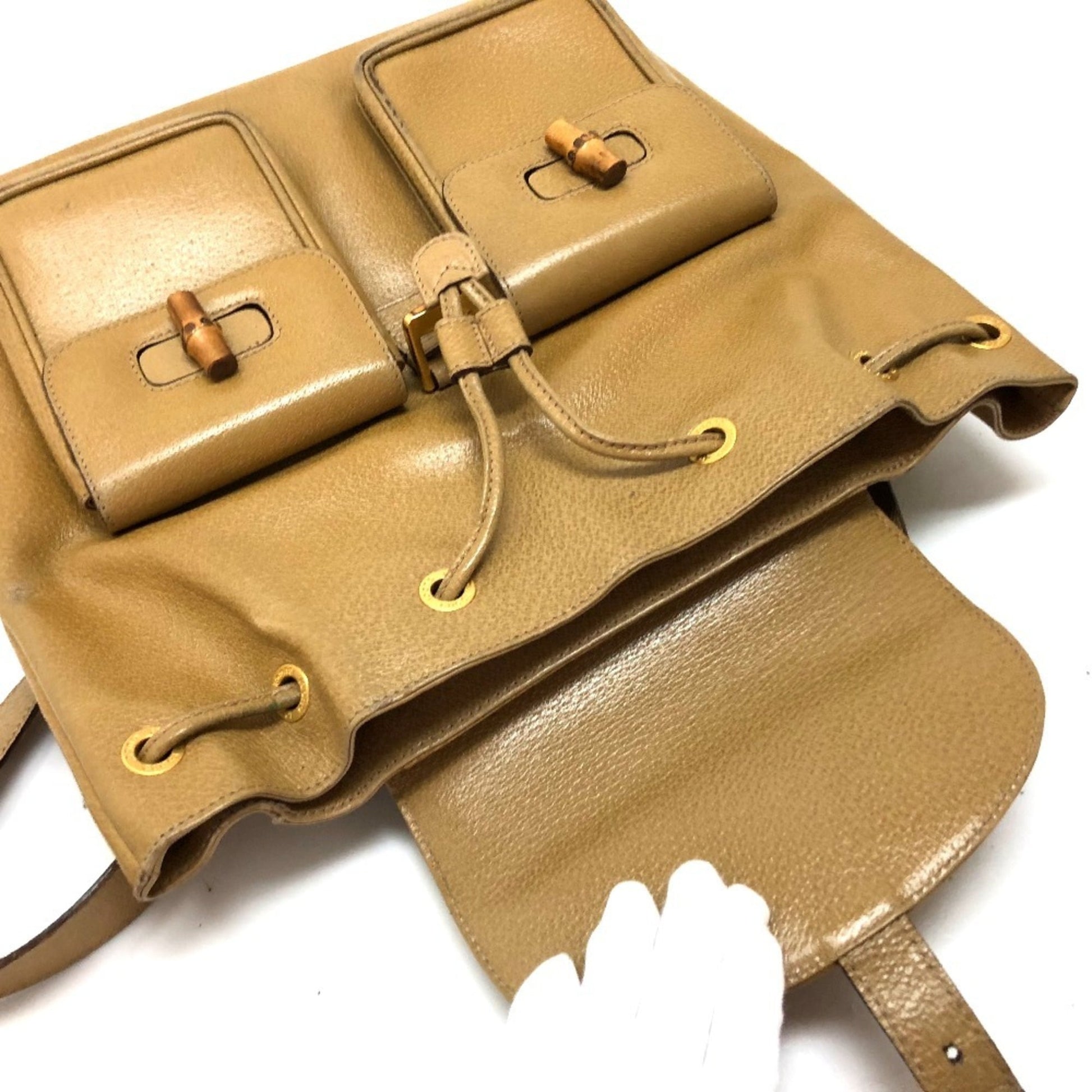 Gucci Bamboo Beige Leather Backpack