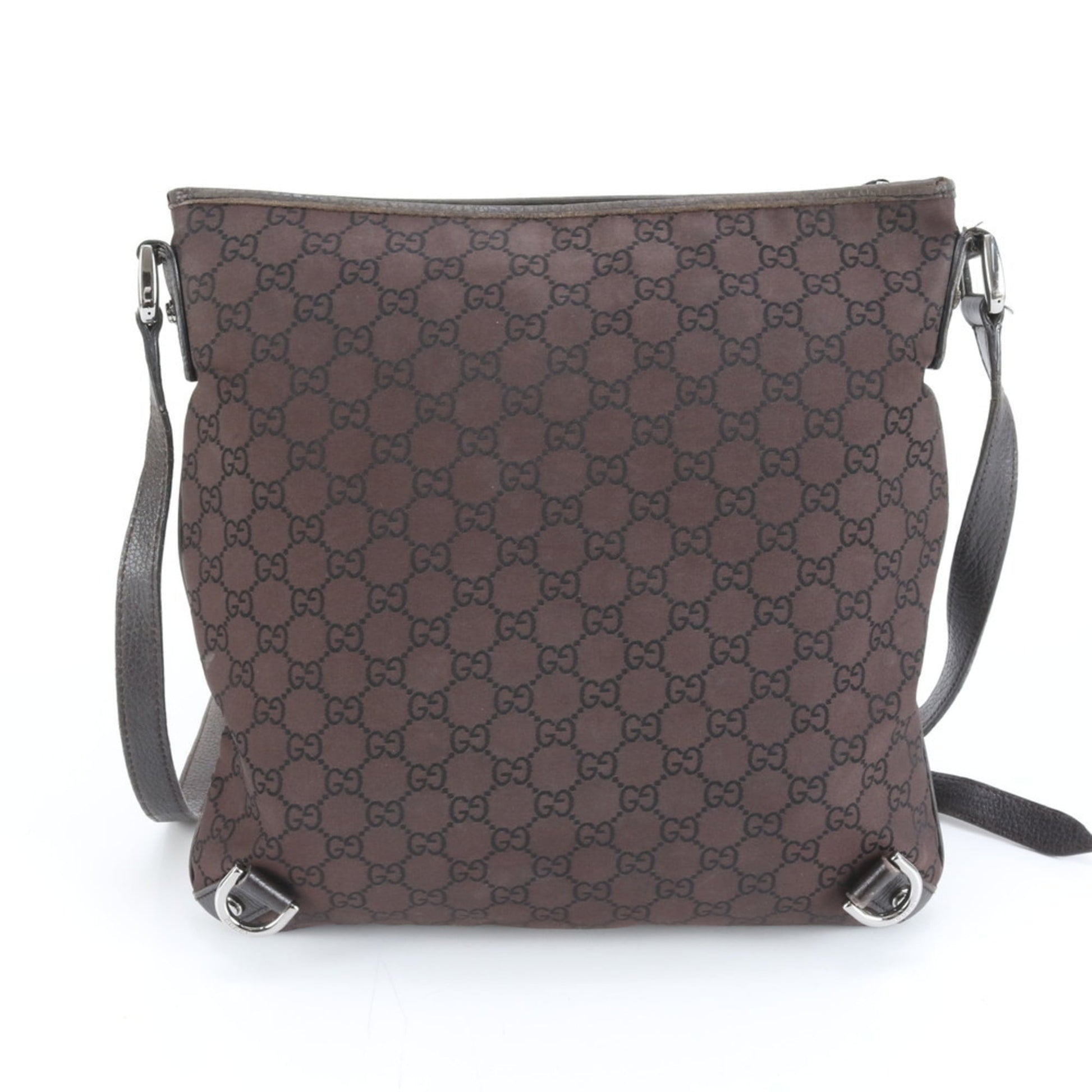 Gucci Brown Leather Canvas Shoulder Bag