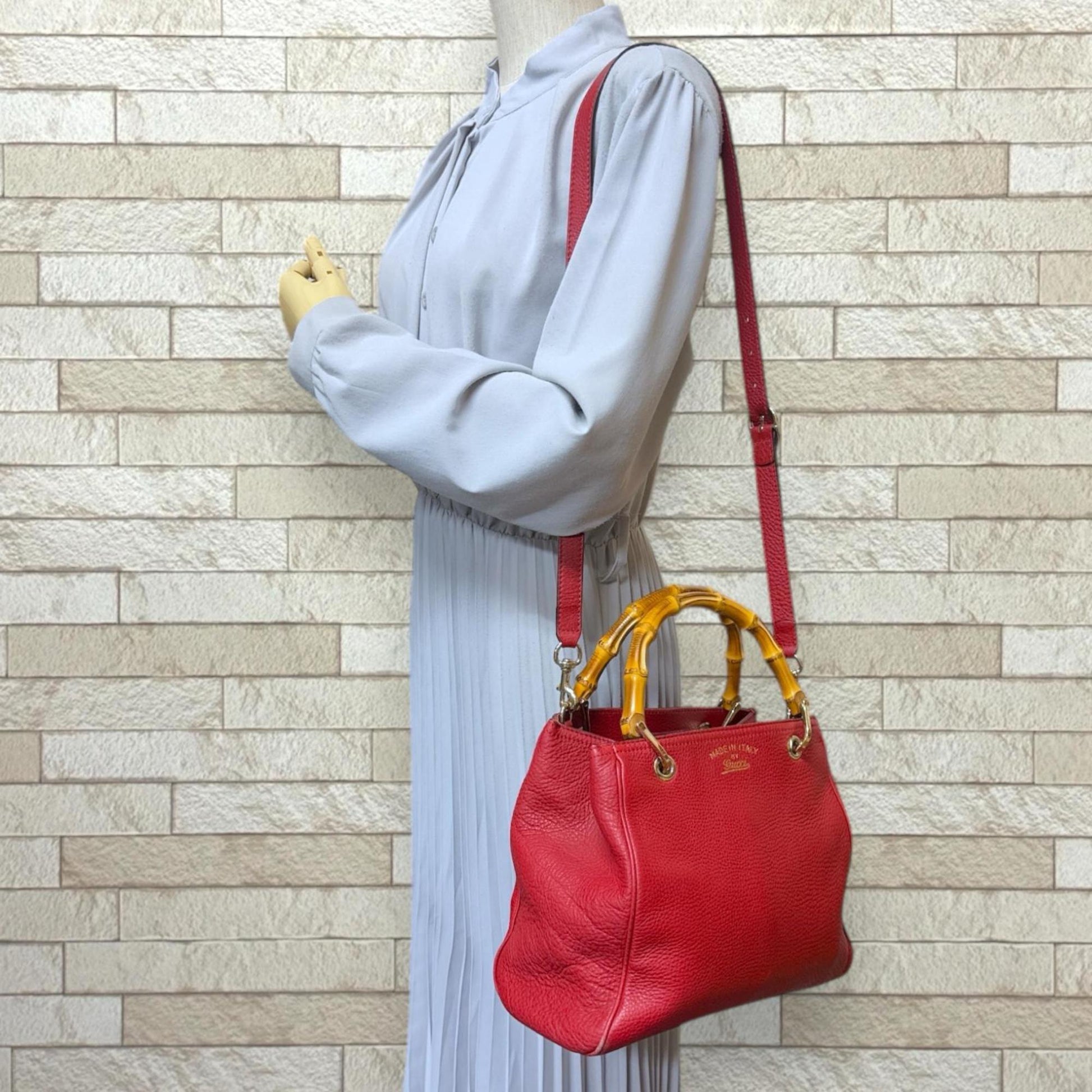Gucci Red Color Bamboo Shoulder Bag