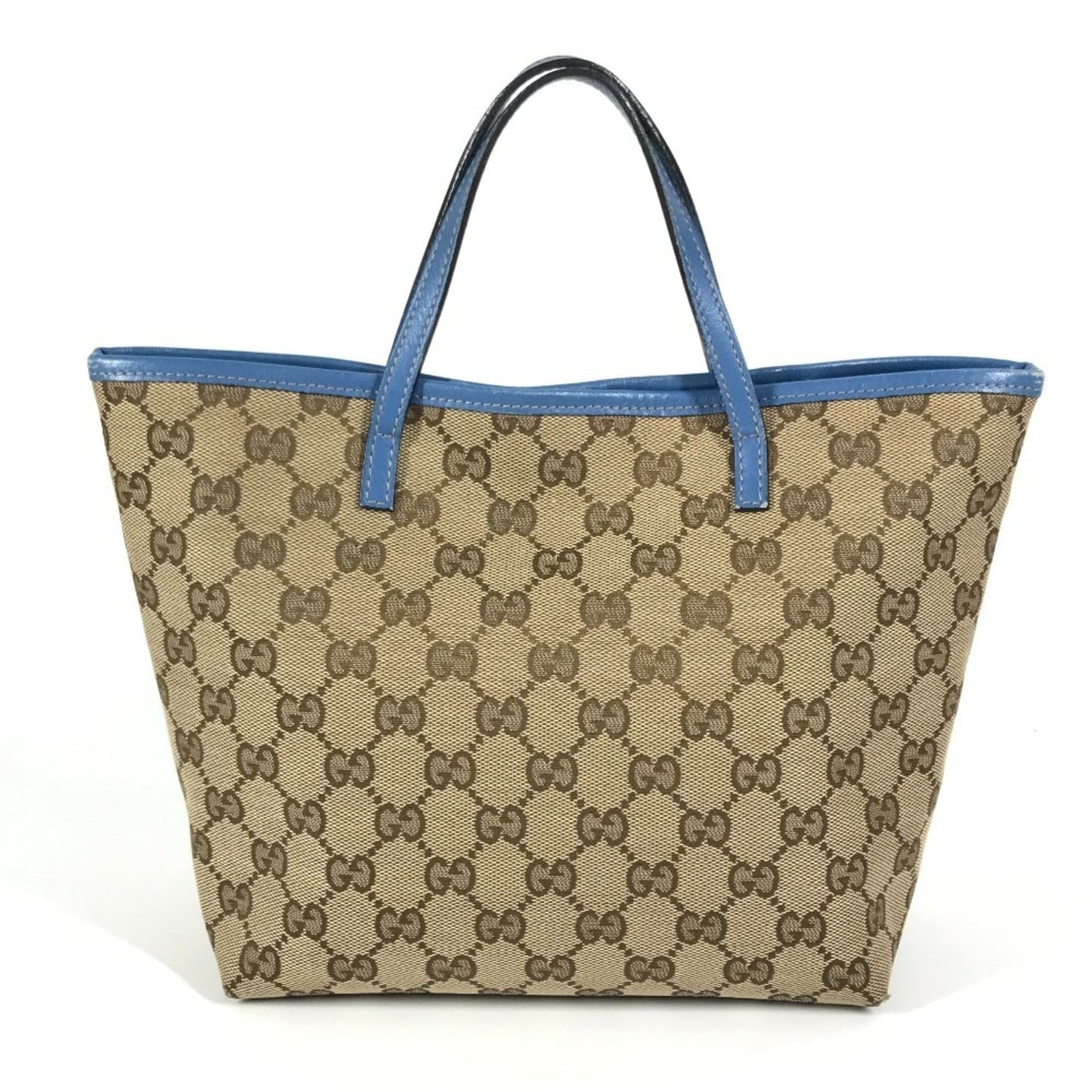 Gucci Gg Canvas Beige Blue Gg Canvas Leather Handbag Tote Bag