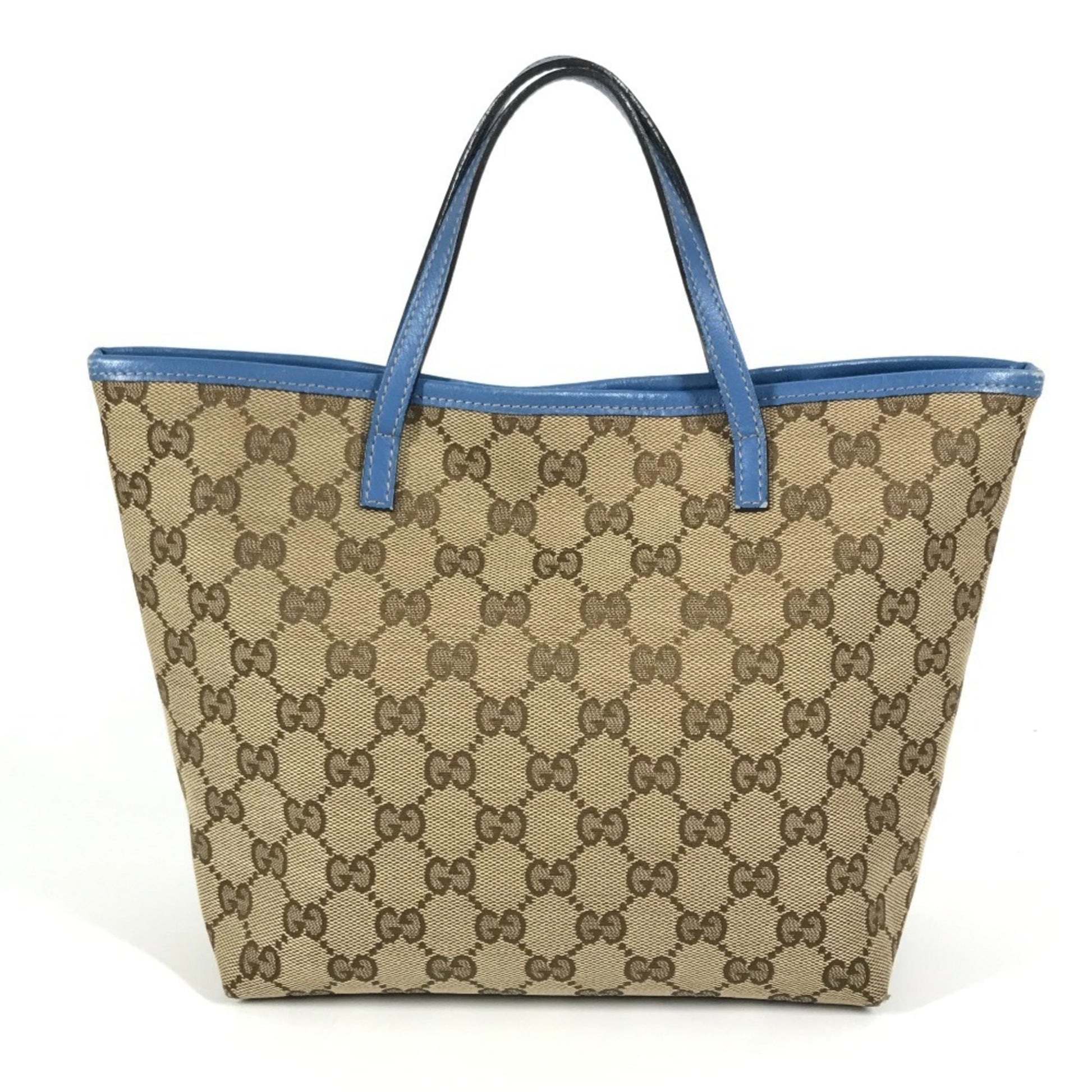 Gucci Gg Canvas Beige Blue Gg Canvas Leather Handbag Tote Bag