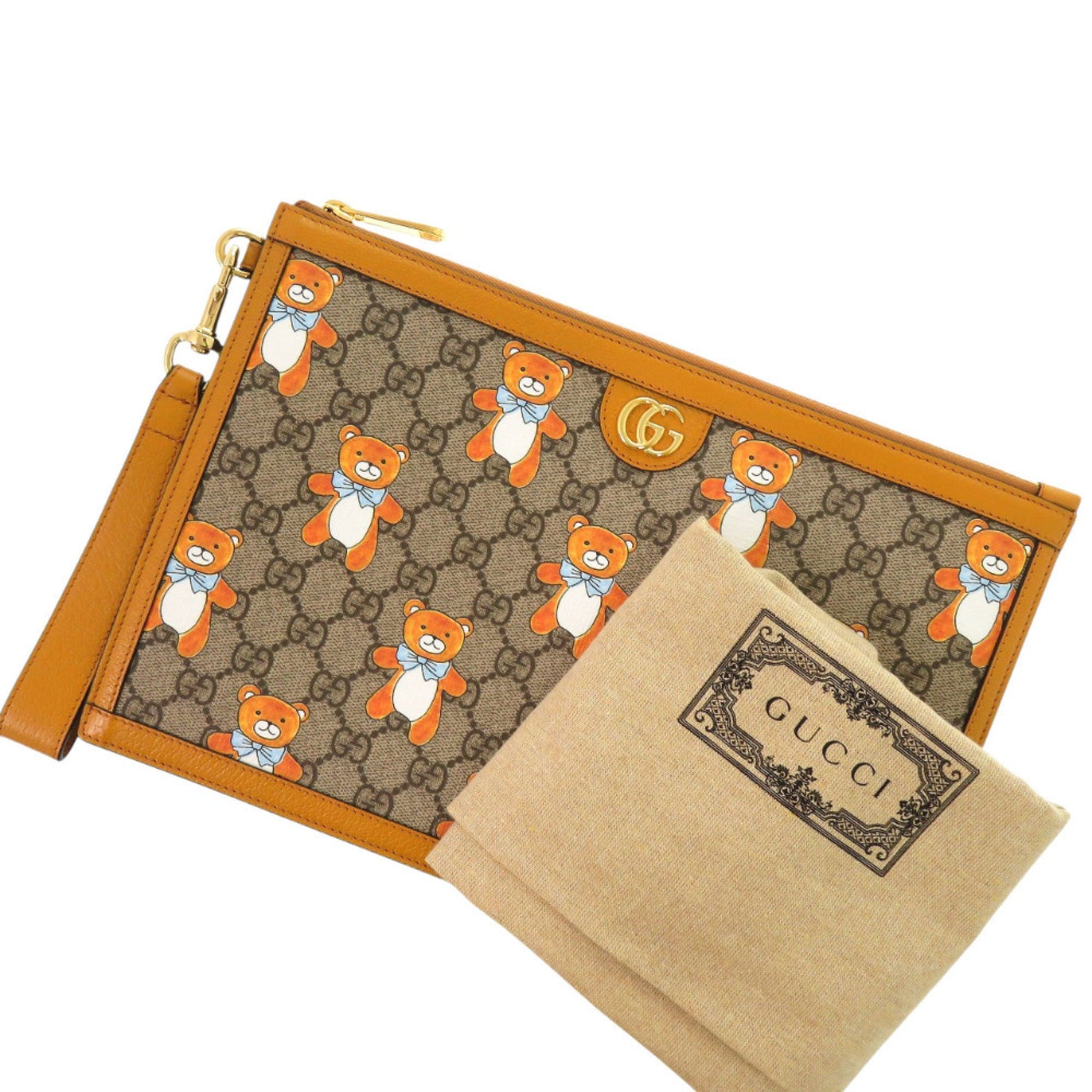 Gucci Beige Yellow Gg Supreme Canvas Leather Clutch Bag