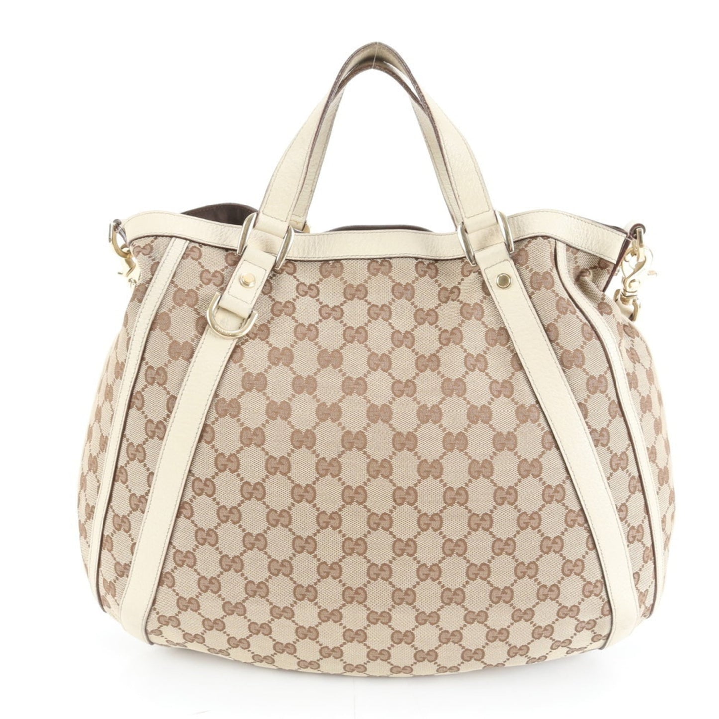 Gucci Brown White Leather Canvas Shoulder Bag