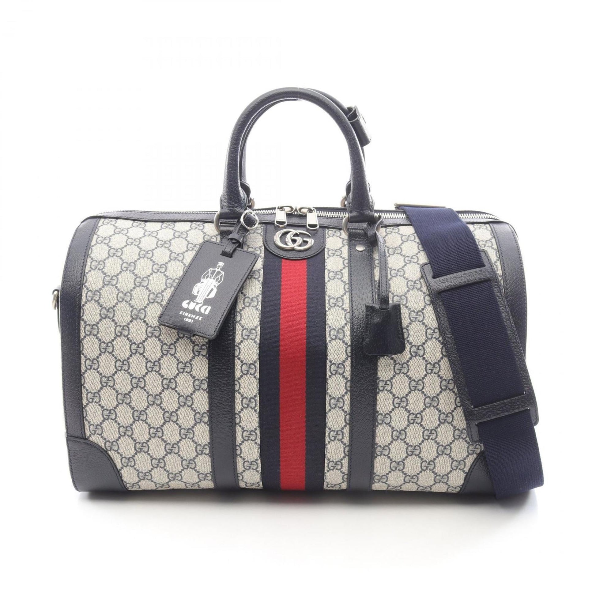 Gucci Ivory Navy Pvc Leather Boston Bag