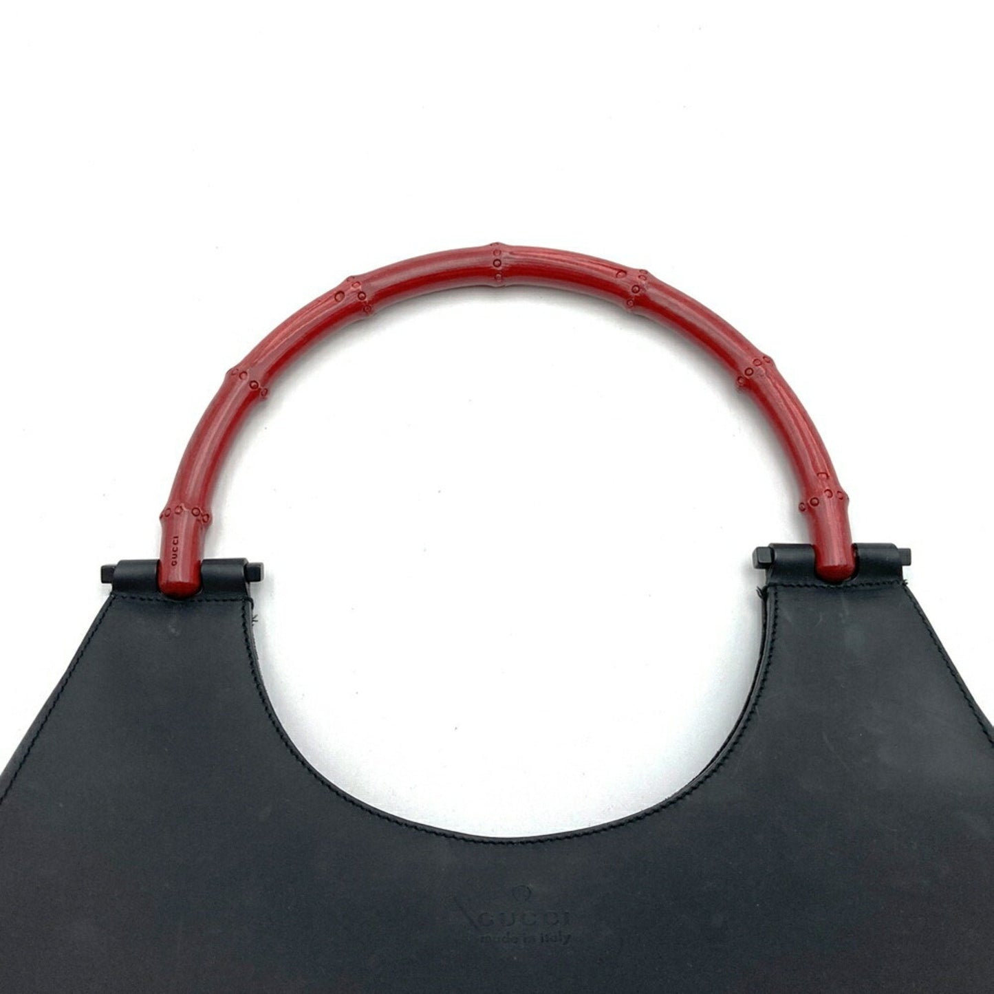 Gucci Black Red Color Leather Bamboo Shoulder Bag
