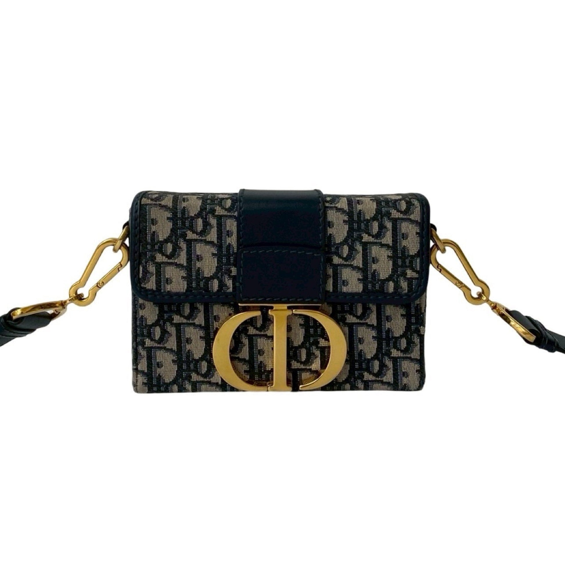Dior Handbag Christian Shoulder Bag Leather Canvas Blue Canvas Shoulder Bag