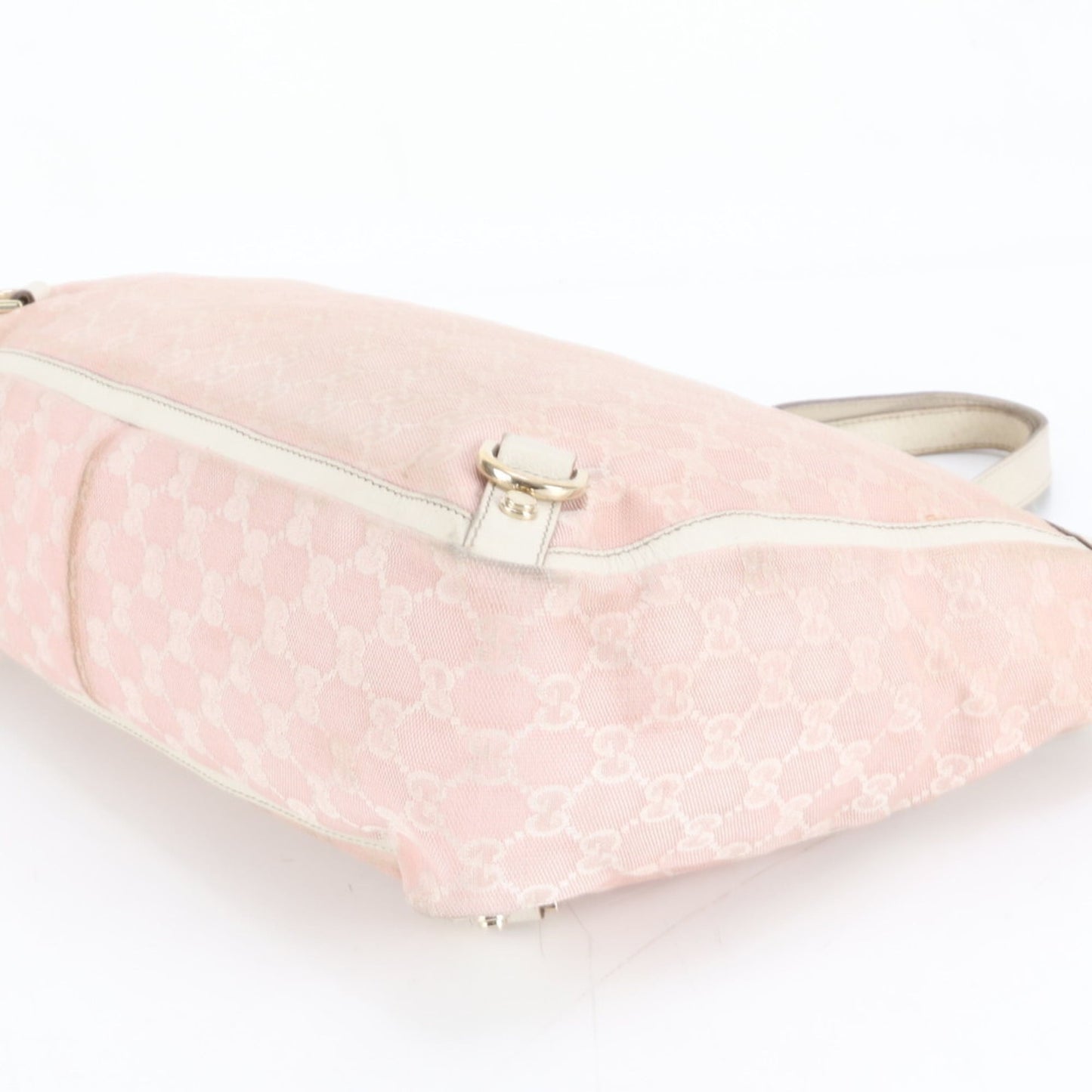 Gucci Pink Beige Leather Canvas Tote Bag