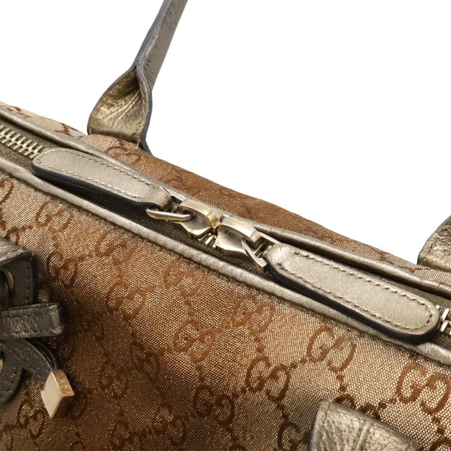 Gucci Bronze Khaki Gg Canvas Leather Shoulder Bag Tote Bag