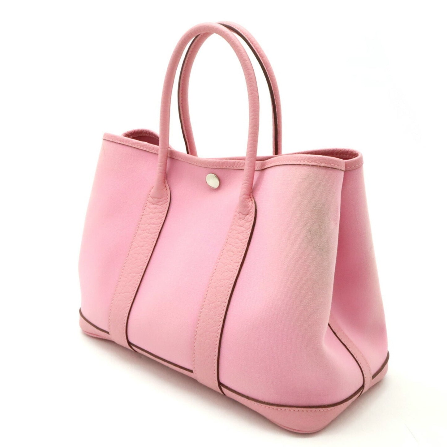 Hermes Toile Officier Handbag Tote Bag Leather Pink