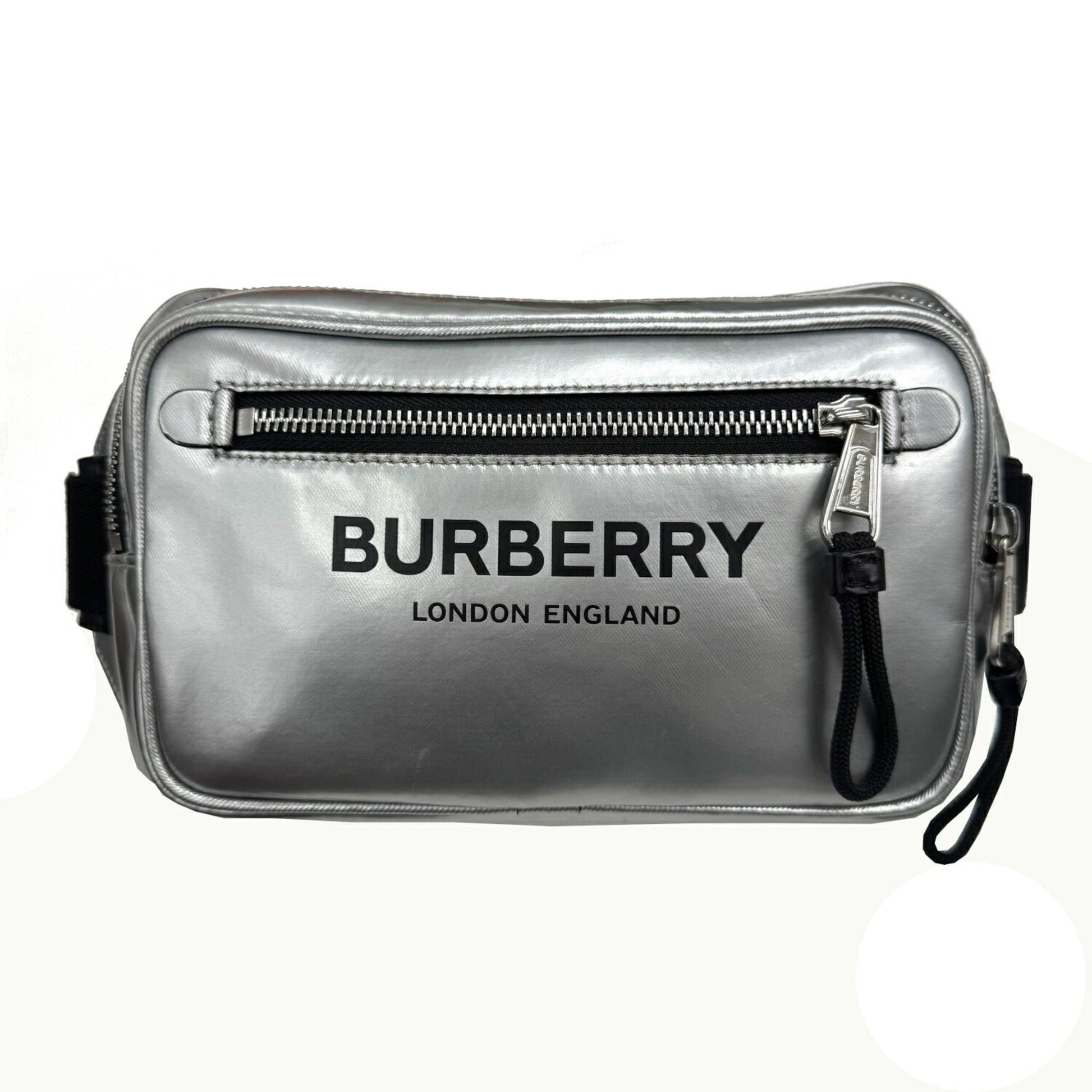 Burberry Metallic Shoulder Bag Sling Bag Leather Canvas Silver