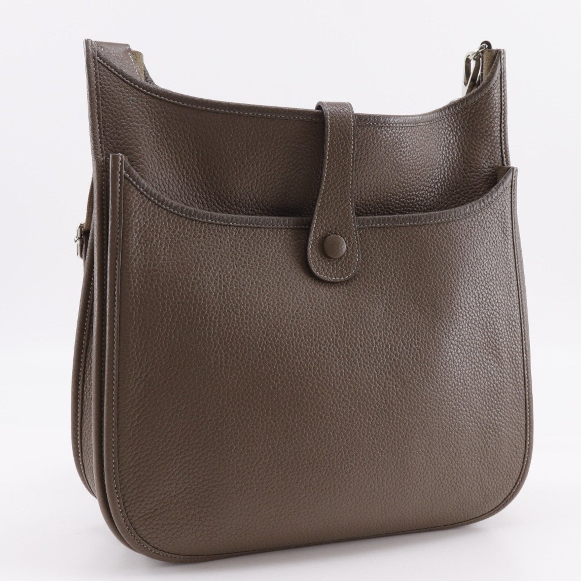 Hermes Etoupe Taurillon Clemence Shoulder Bag Leather Gray Shoulder Bag 1
