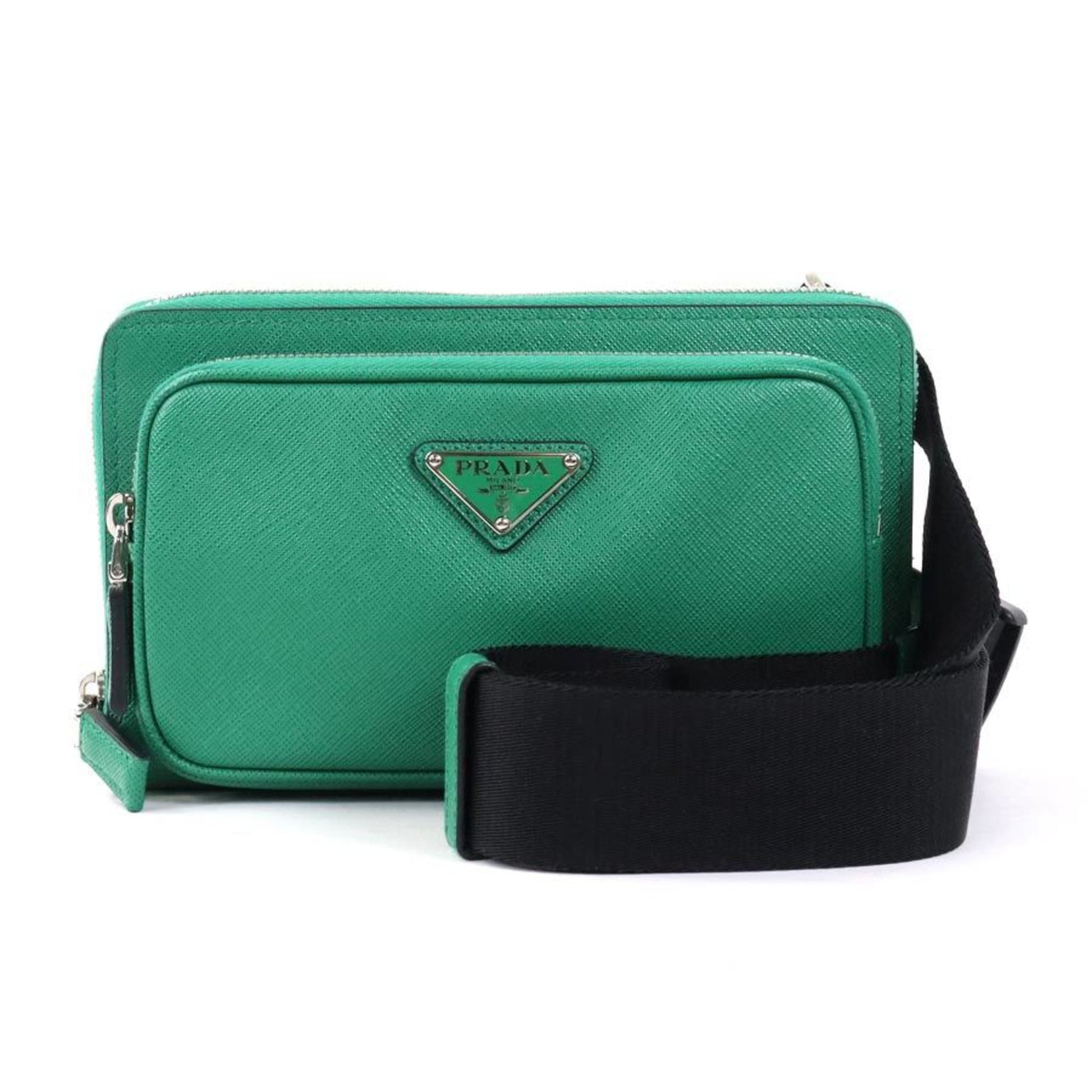 Prada Waist Bag Body Unisex Leather Green Travel Bag