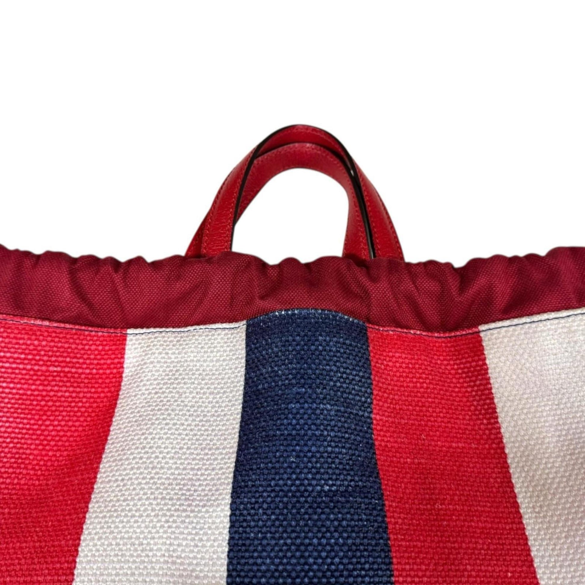 Gucci Blue Red Color White Canvas Leather Backpack