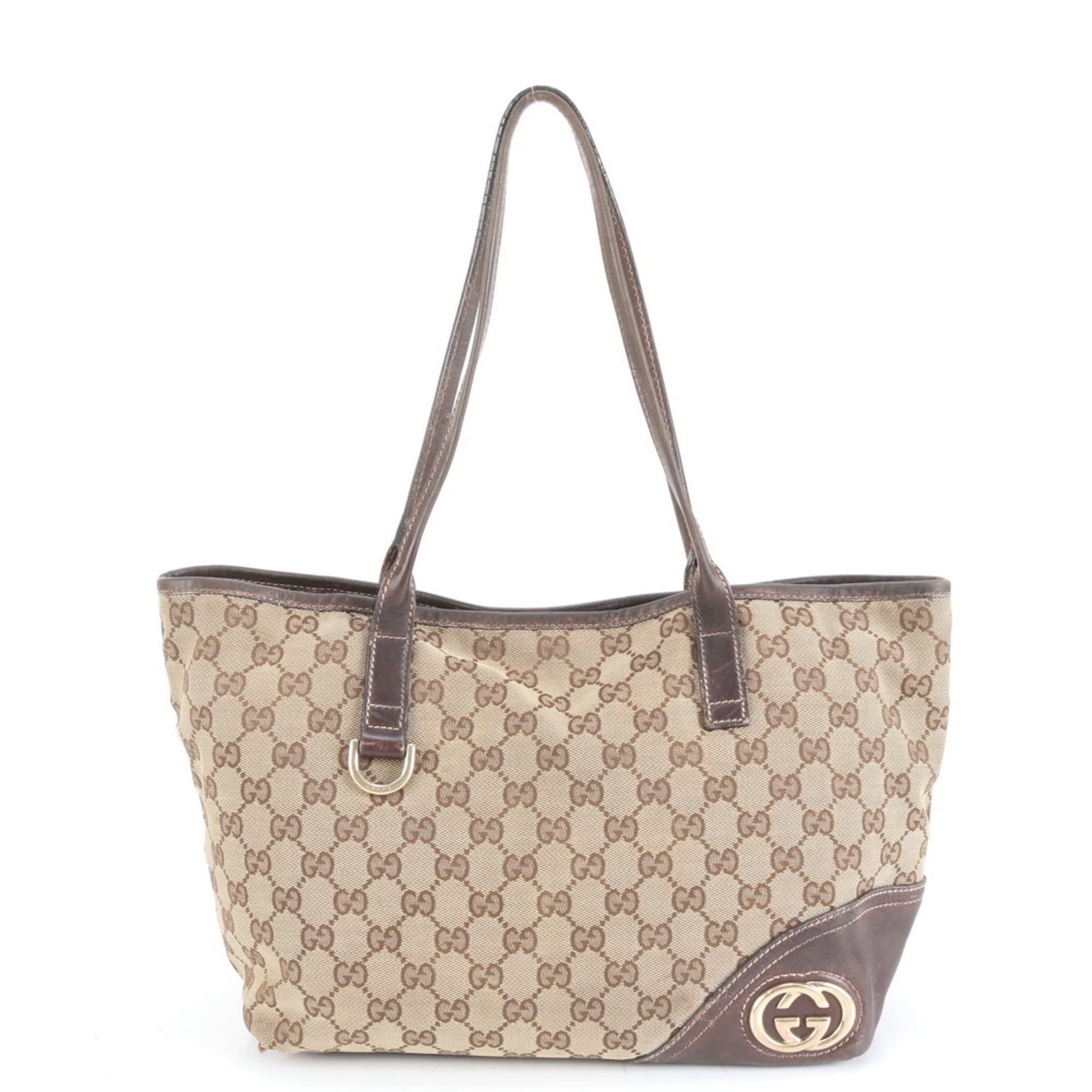 Gucci Brown Leather Canvas Tote Bag