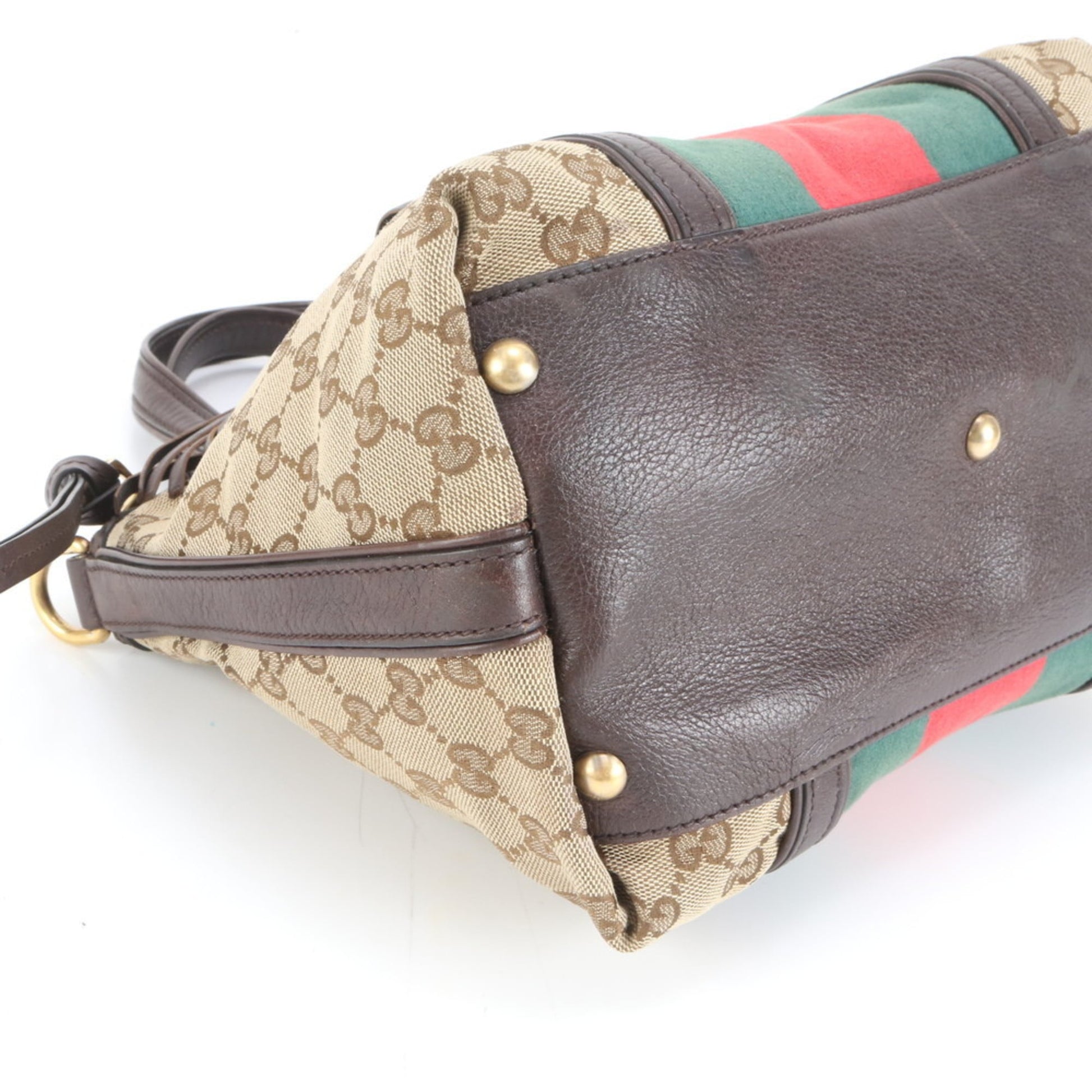 Gucci Brown Leather Canvas Handbag
