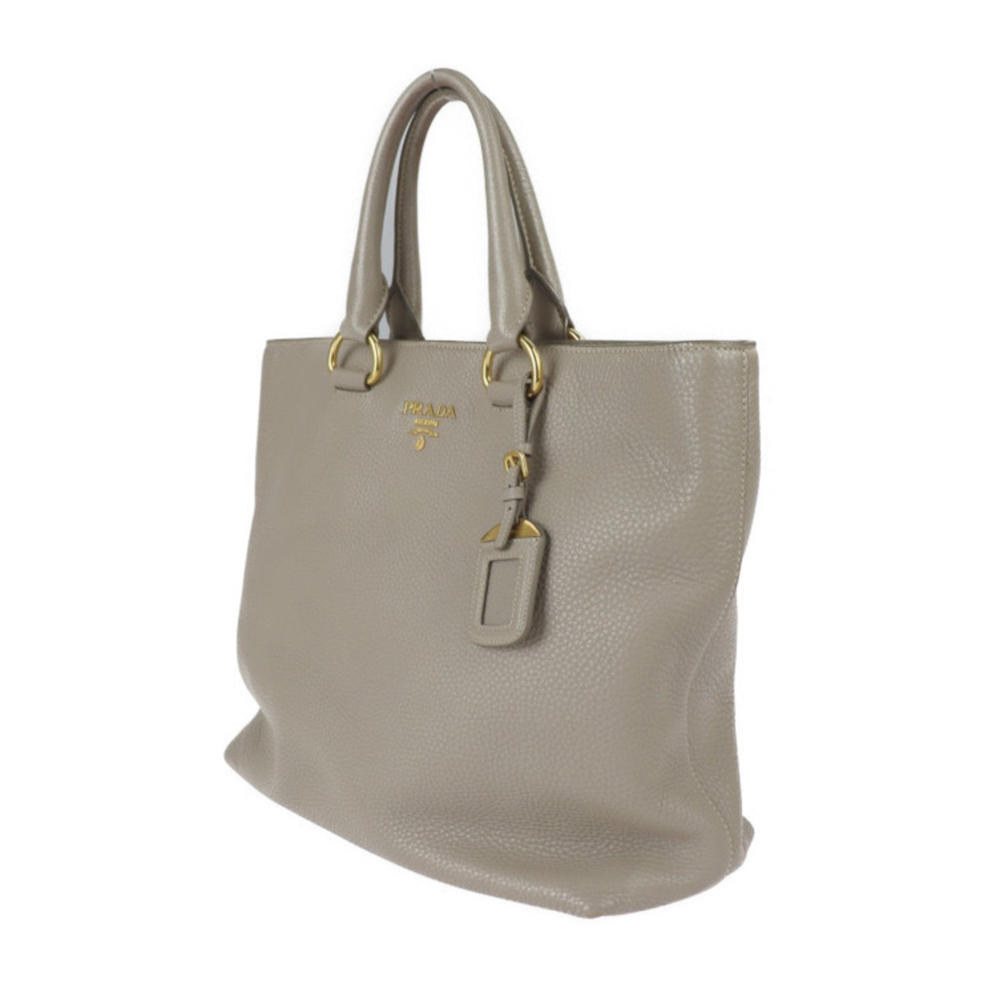 Prada Tote Bag Pomice Graige Series Etoupe Hardware 2Way Leather Gold Shoulder Bag