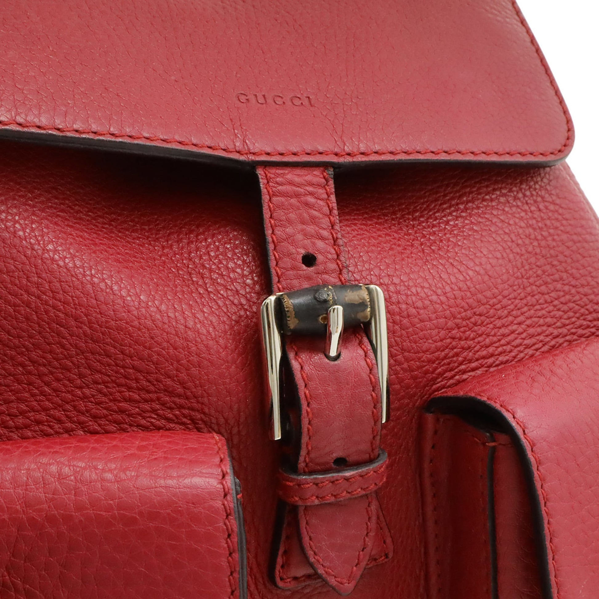 Gucci Red Color Bamboo Leather Backpack Shoulder Bag