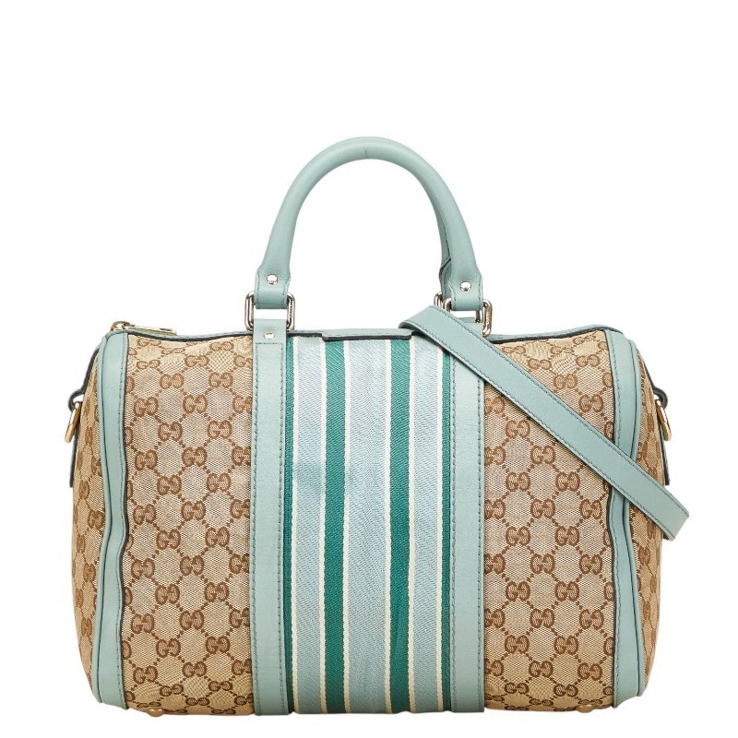 Gucci Beige Blue Canvas Leather Handbag Shoulder Bag