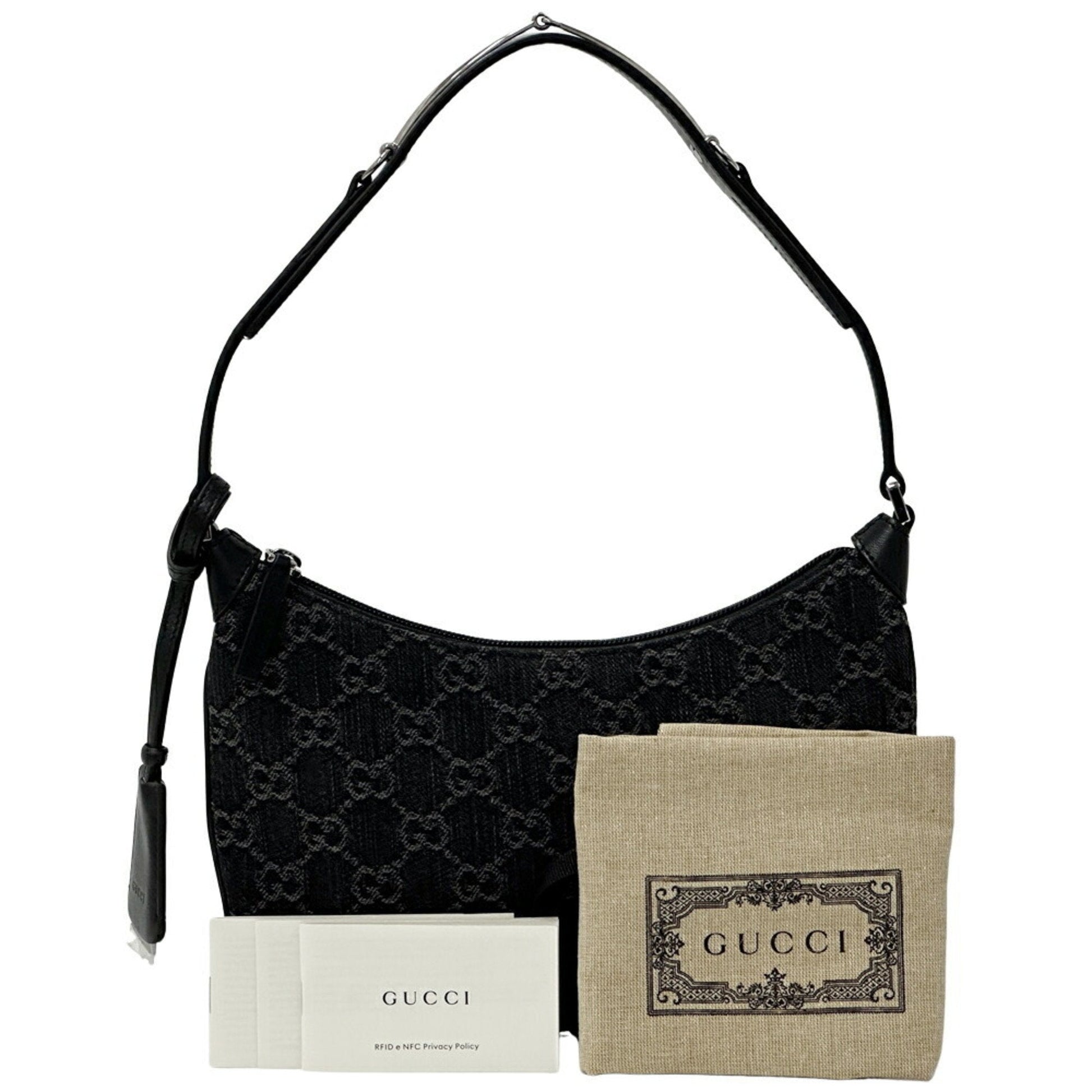 Gucci Black Gray Denim Leather Shoulder Bag