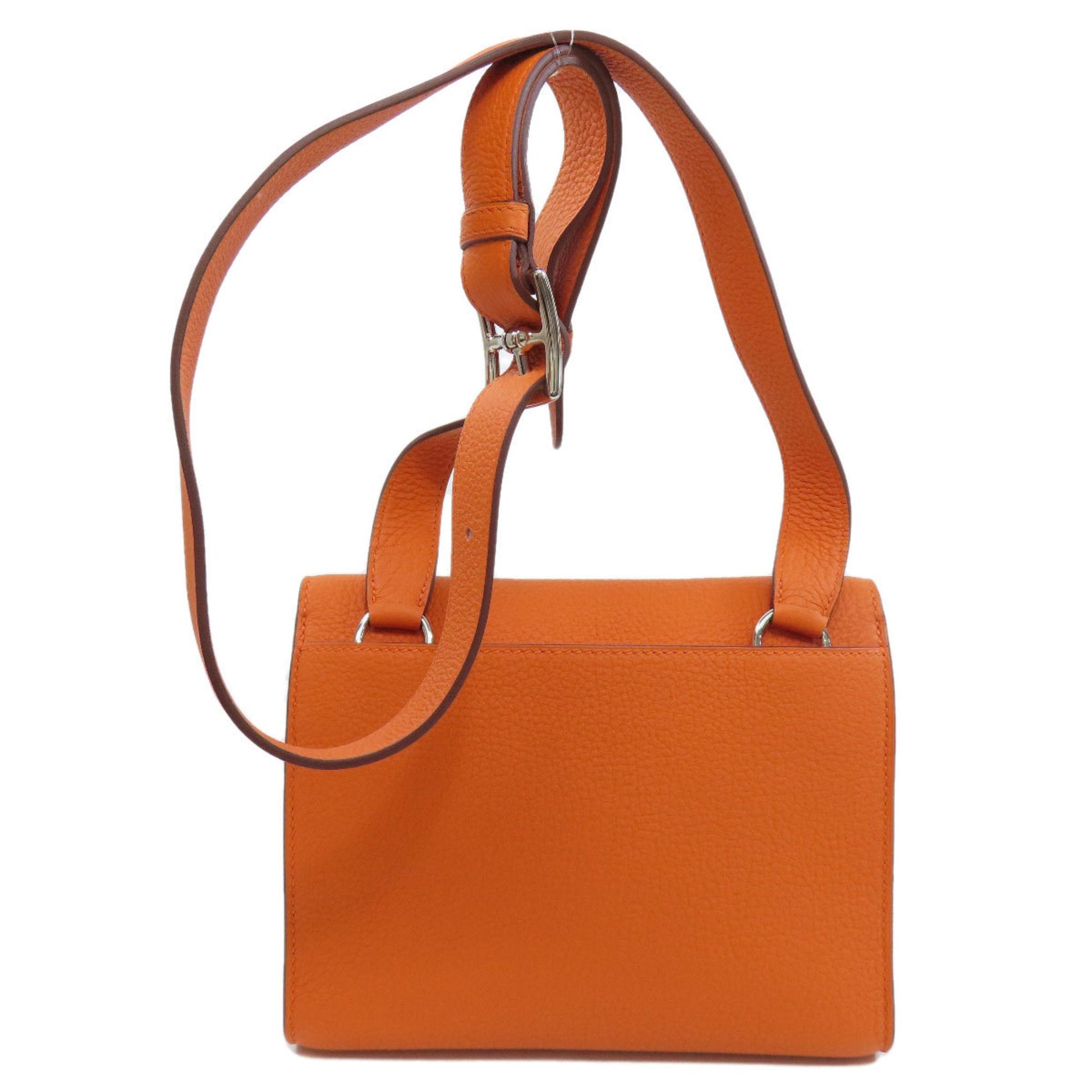Hermes Taurillon Clemence Shoulder Bag Leather Orange Shoulder Bag 5