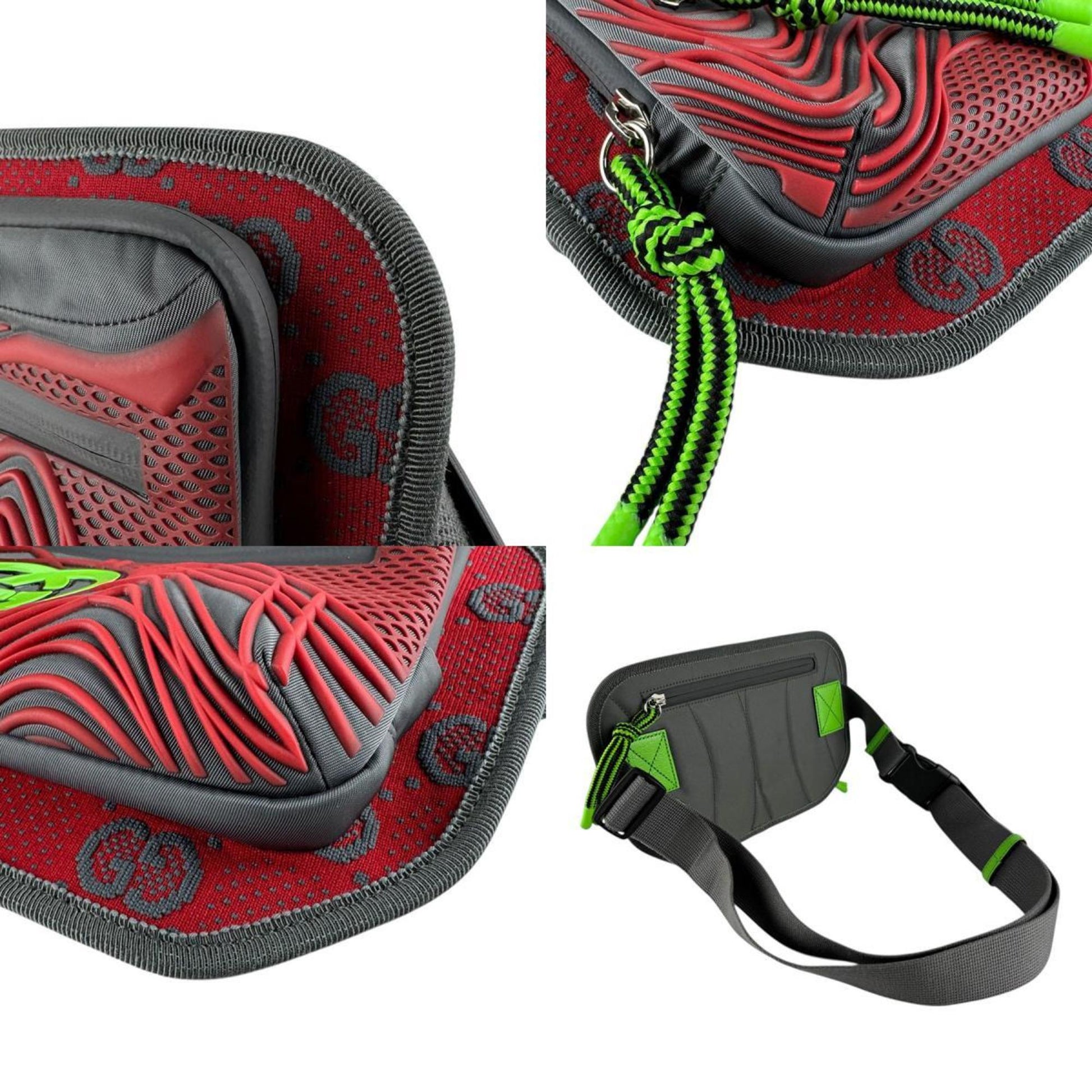 Gucci Gray Green Red Color Nylon Fanny Pack