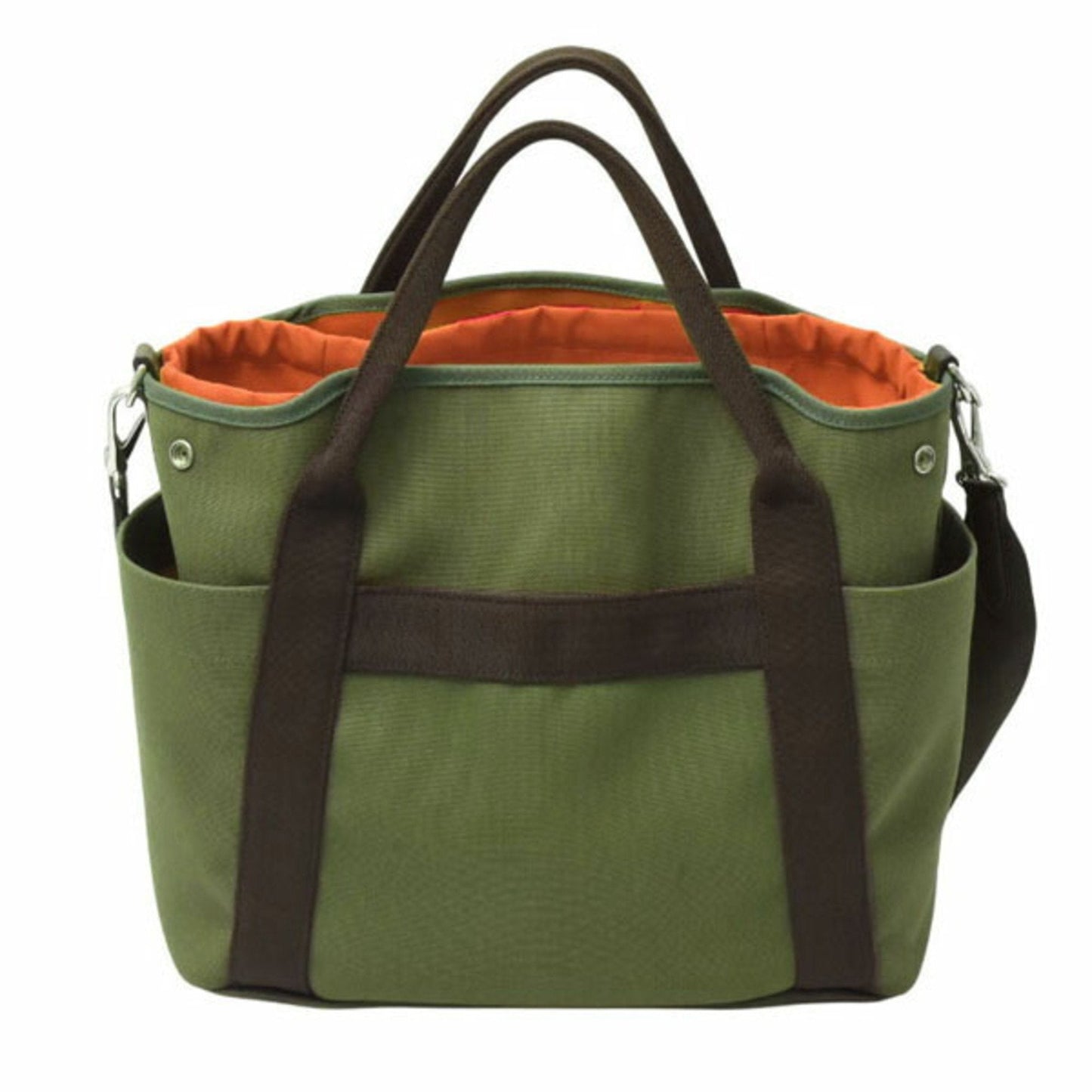 Hermes Feu Khaki Tote Bag Canvas Orange