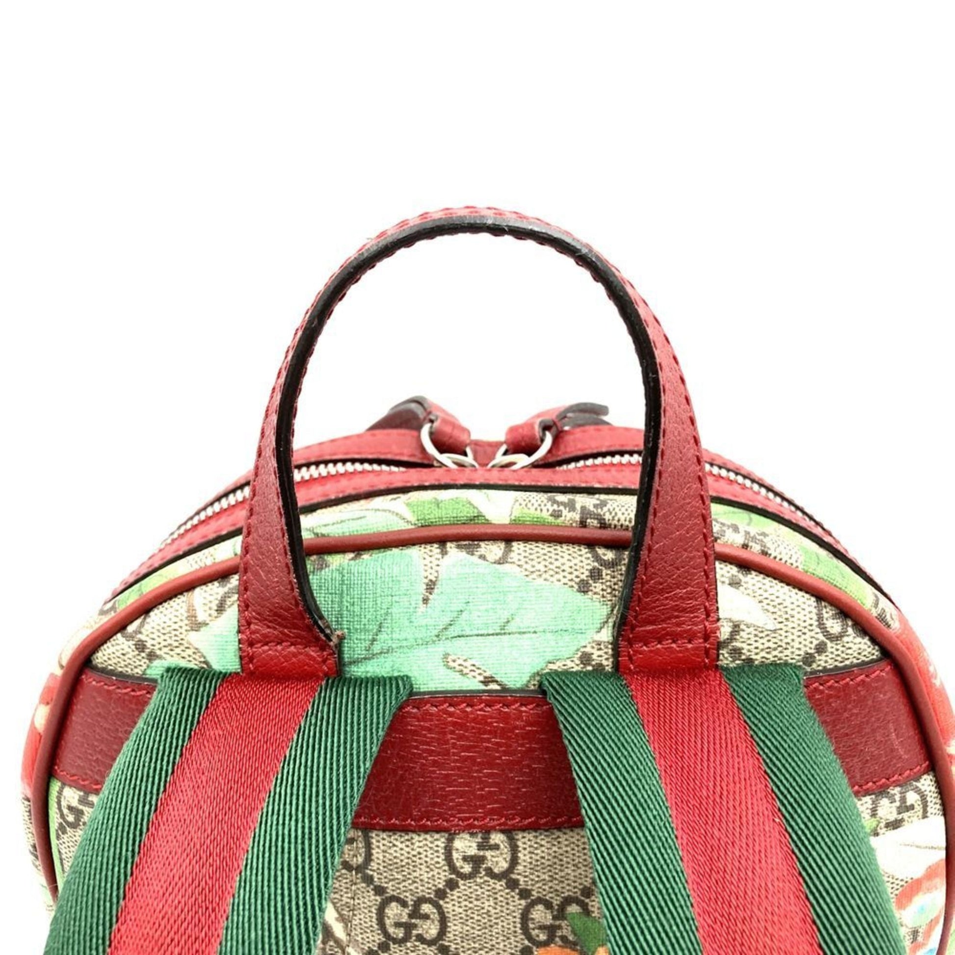 Gucci Green Multi-Color Red Color Yellow Gg Supreme Canvas Leather Backpack
