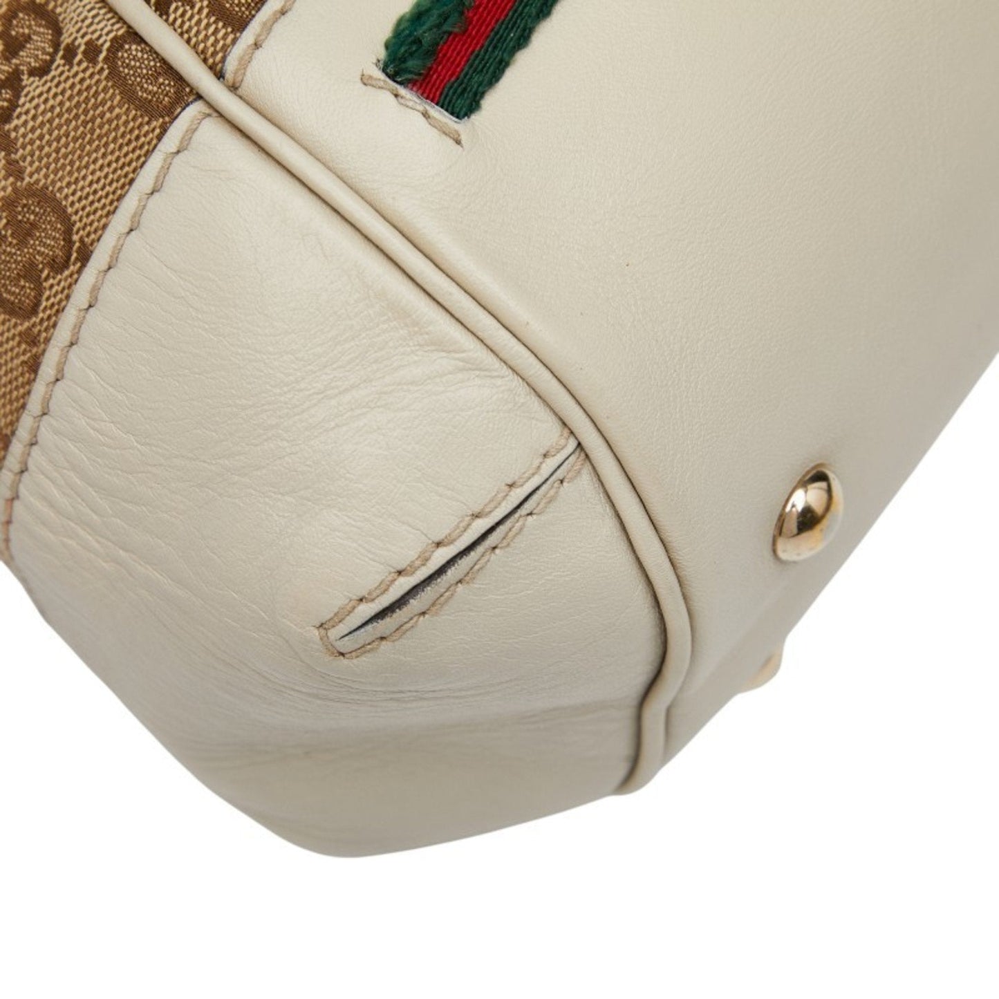 Gucci Beige Ivory Canvas Leather Shoulder Bag Tote Bag