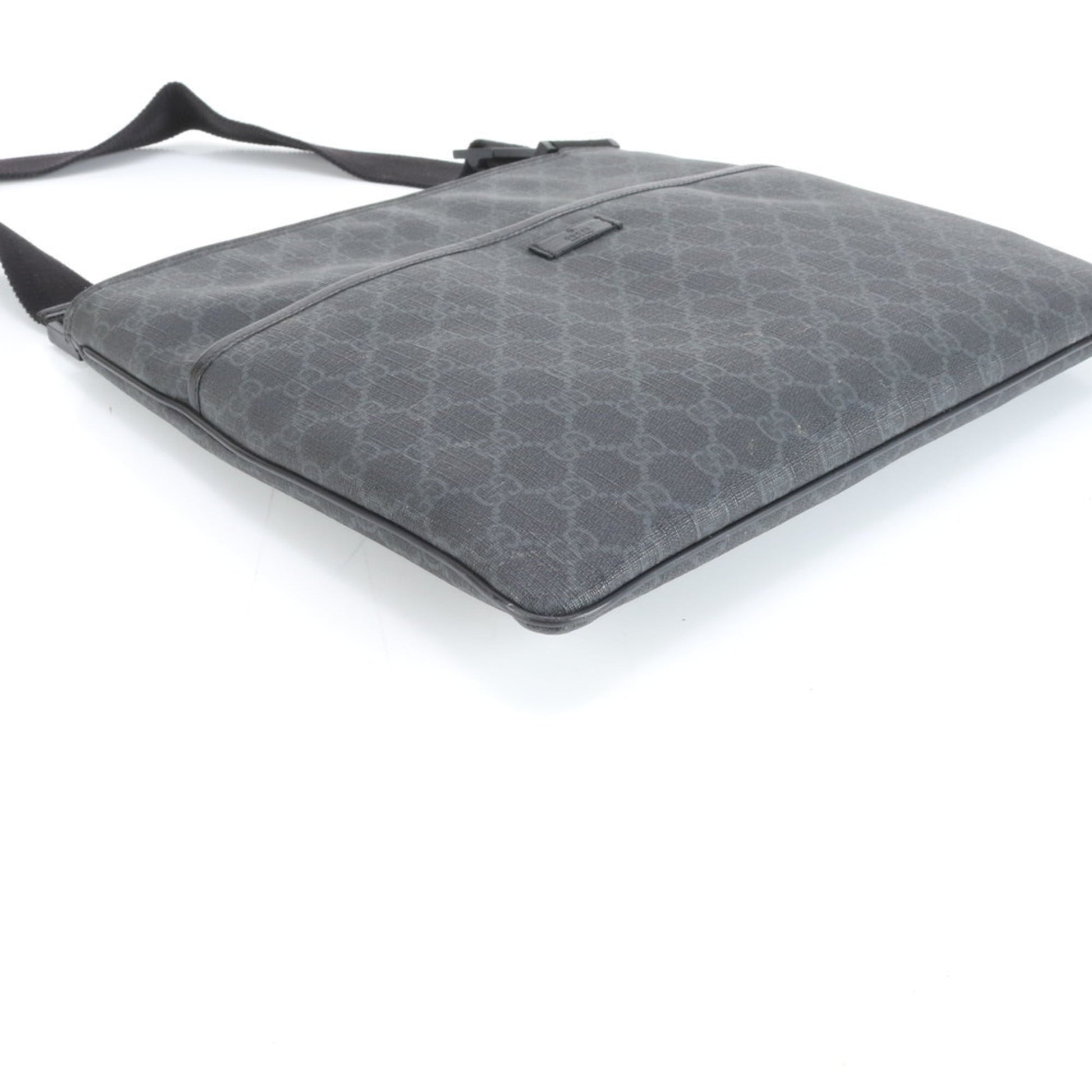 Gucci Black Leather Coated Canvas Shoulder Bag