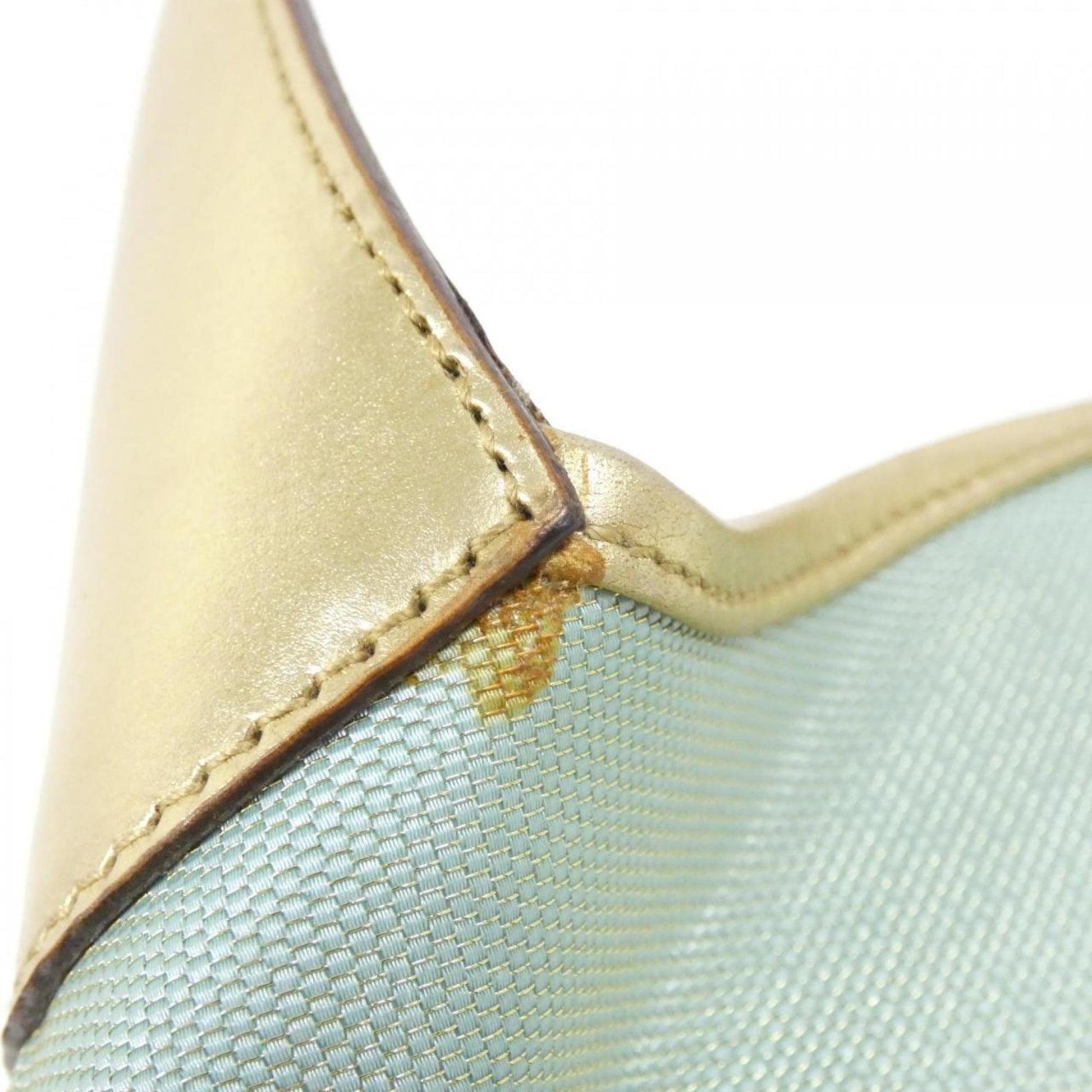 Gucci Gold Light Blue Canvas Leather Shoulder Bag