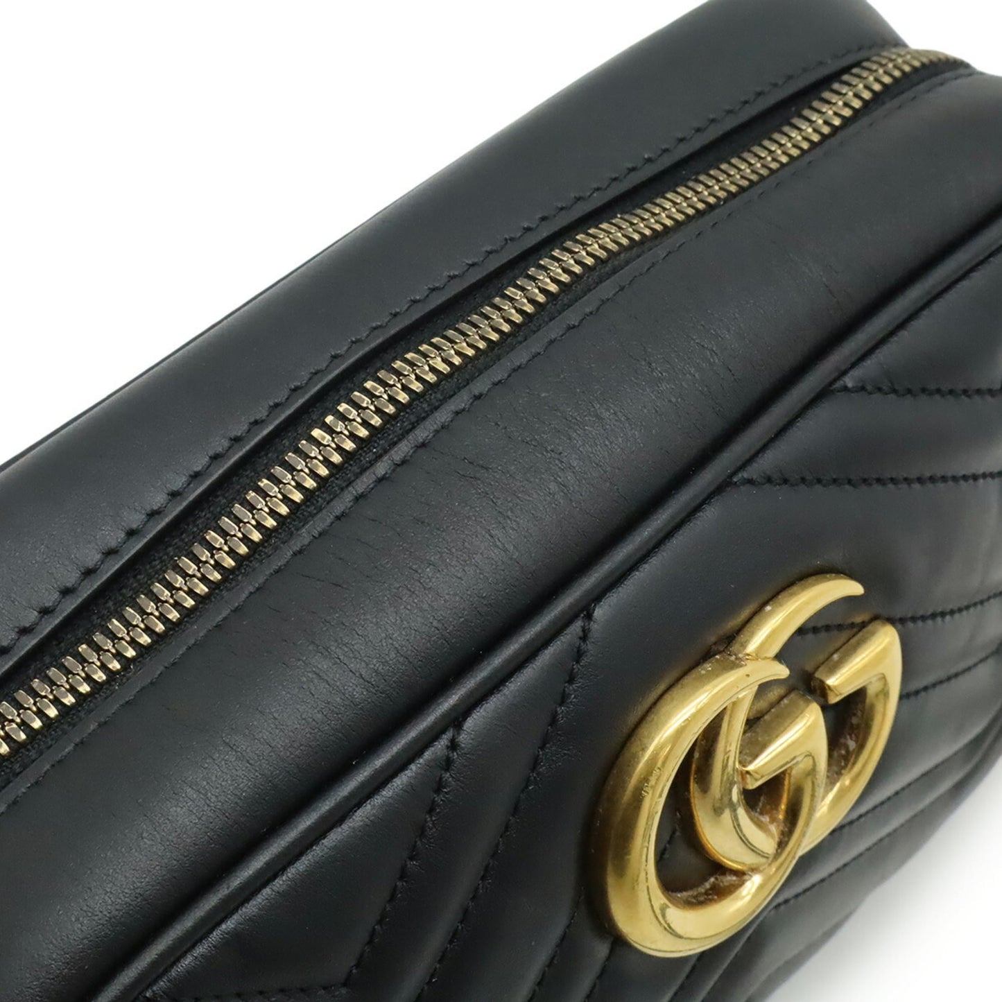 Gucci Gg Marmont Black Leather Pochette Shoulder Bag