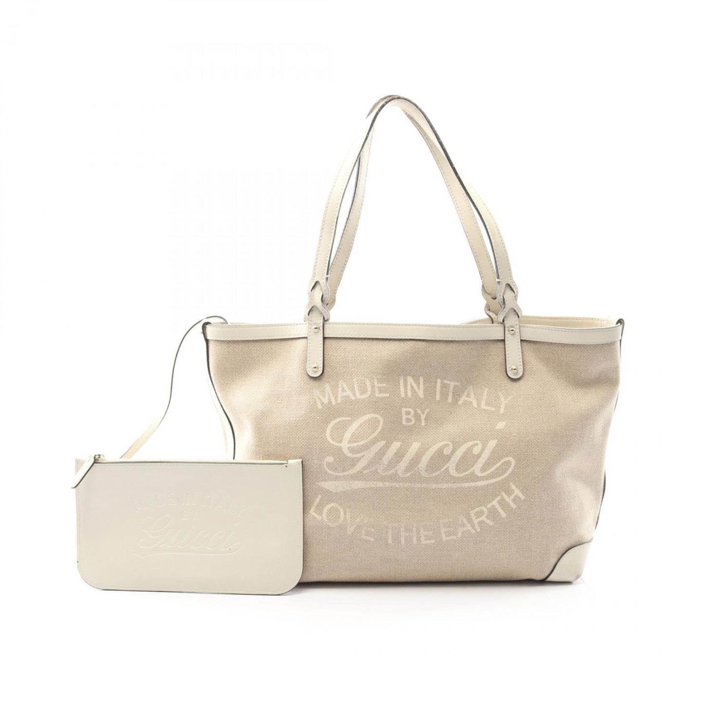 Gucci Beige Canvas Leather Tote Bag