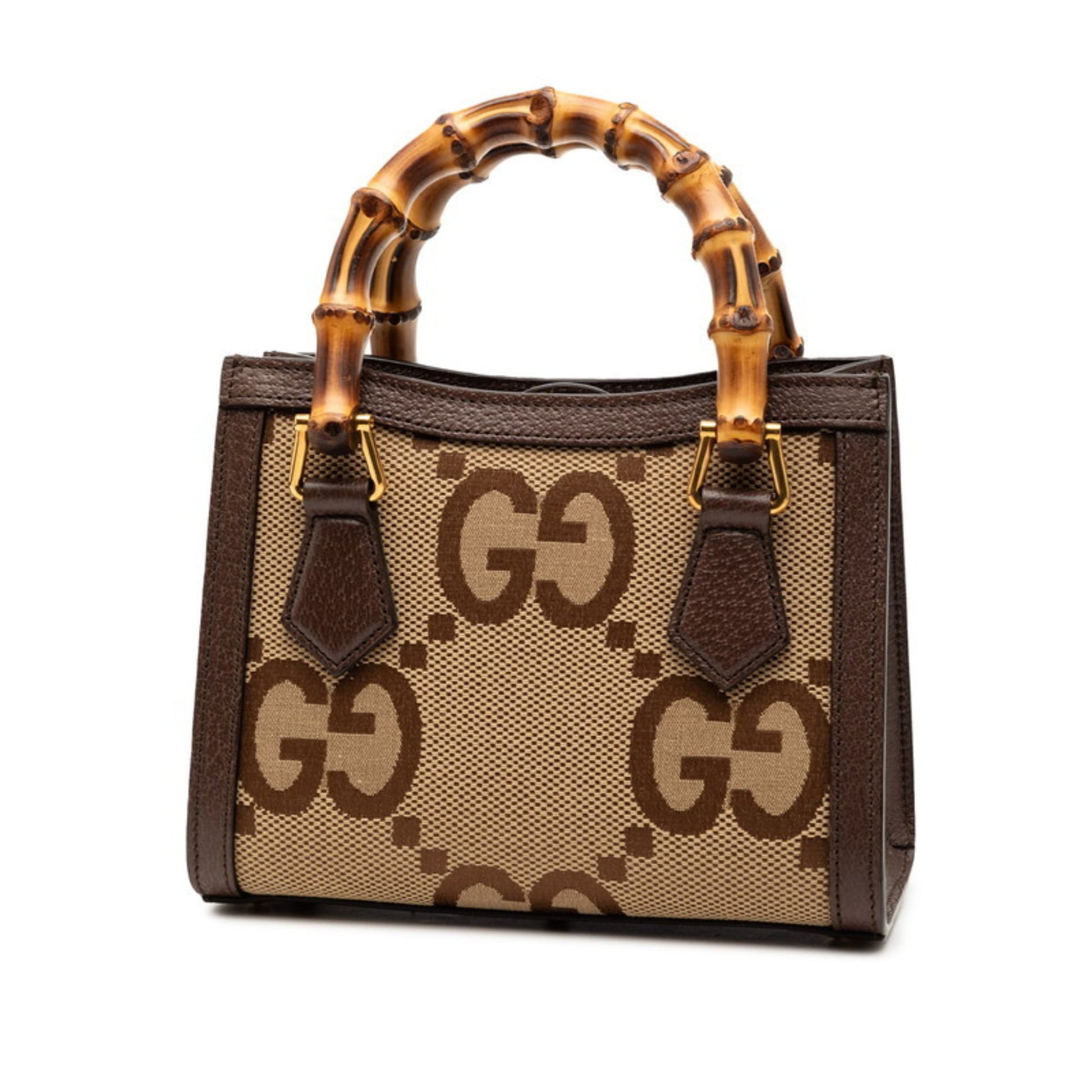 Gucci Brown Canvas Leather Handbag Shoulder Bag