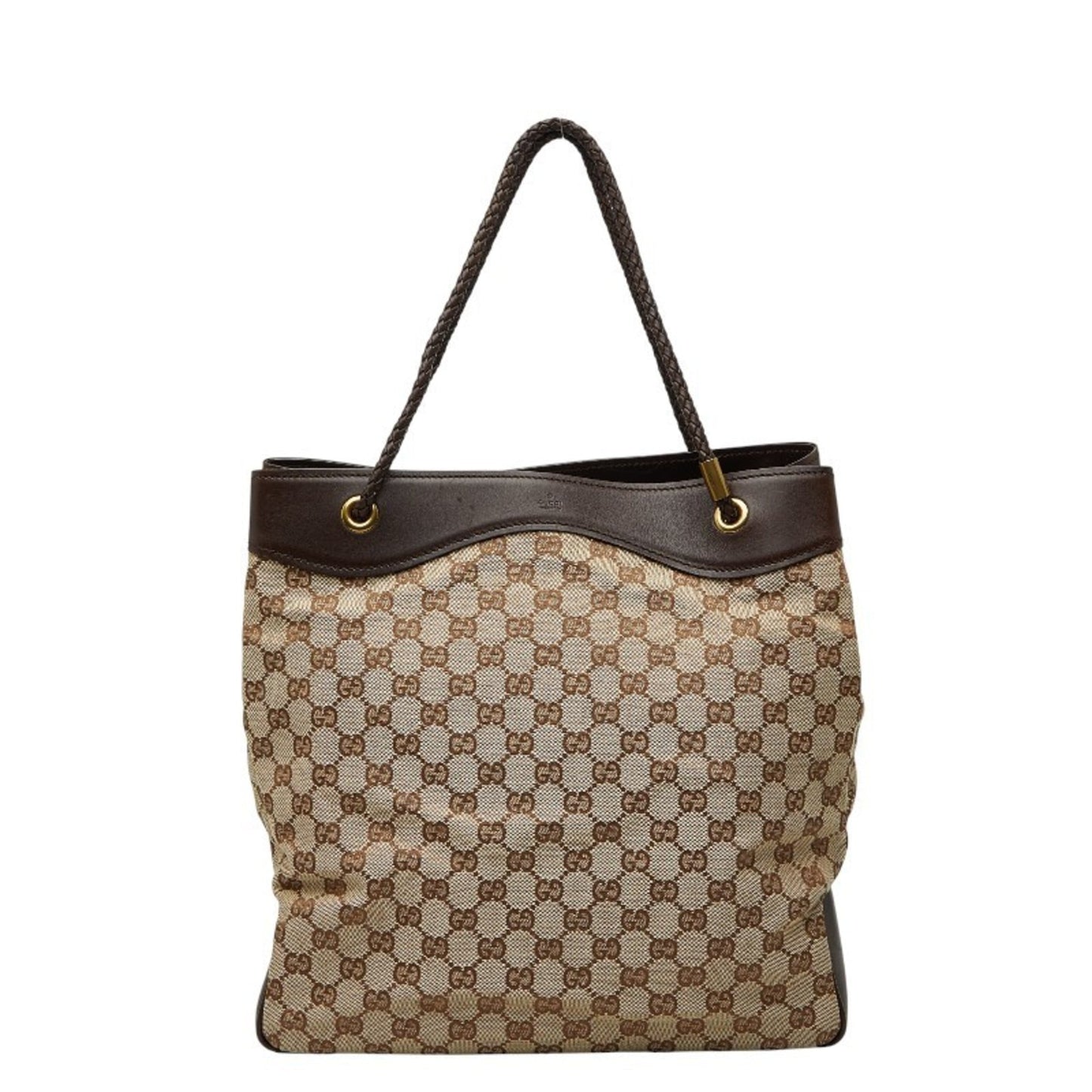 Gucci Beige Brown Canvas Leather Shoulder Bag Tote Bag