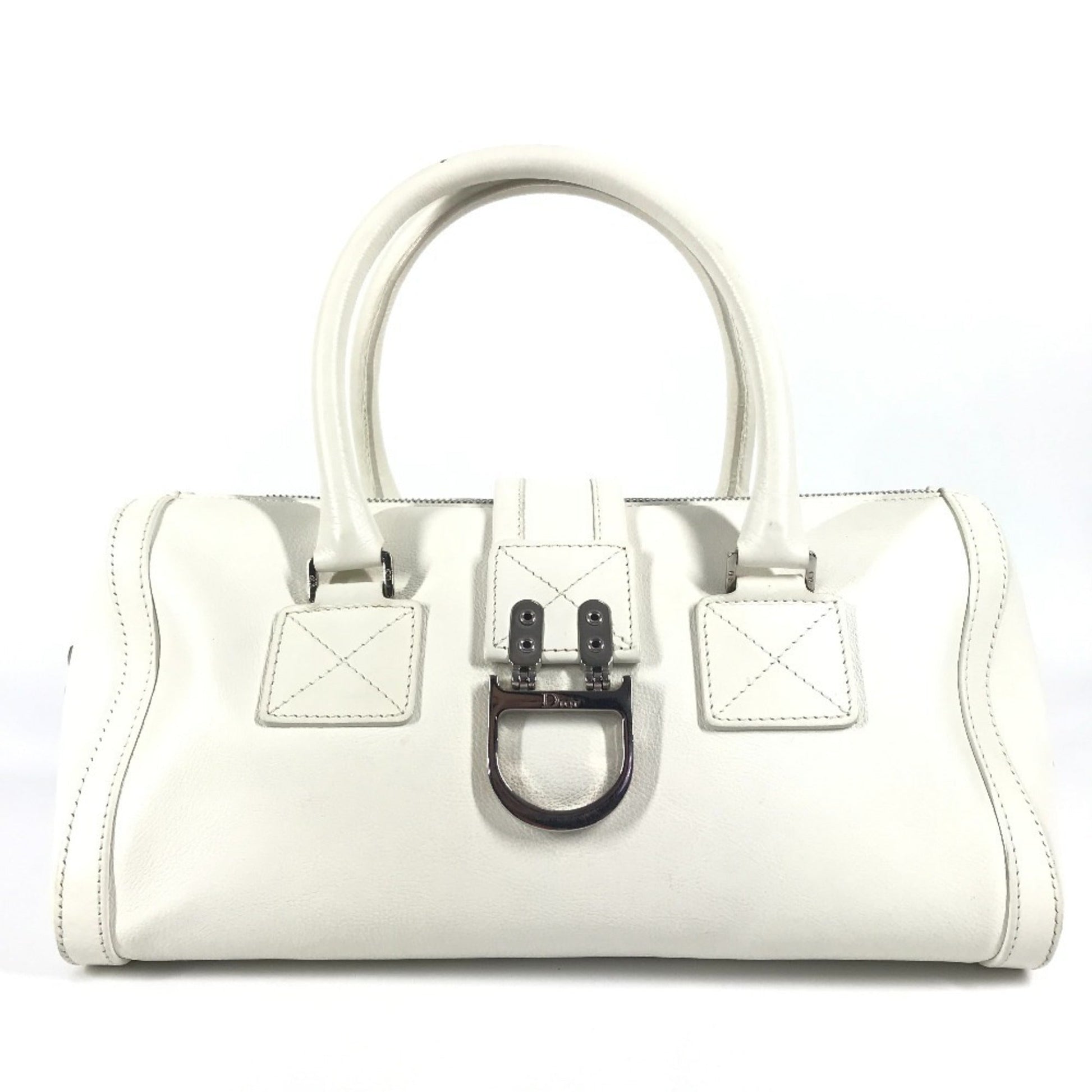 Dior Handbag Christian Boston Bag Leather White