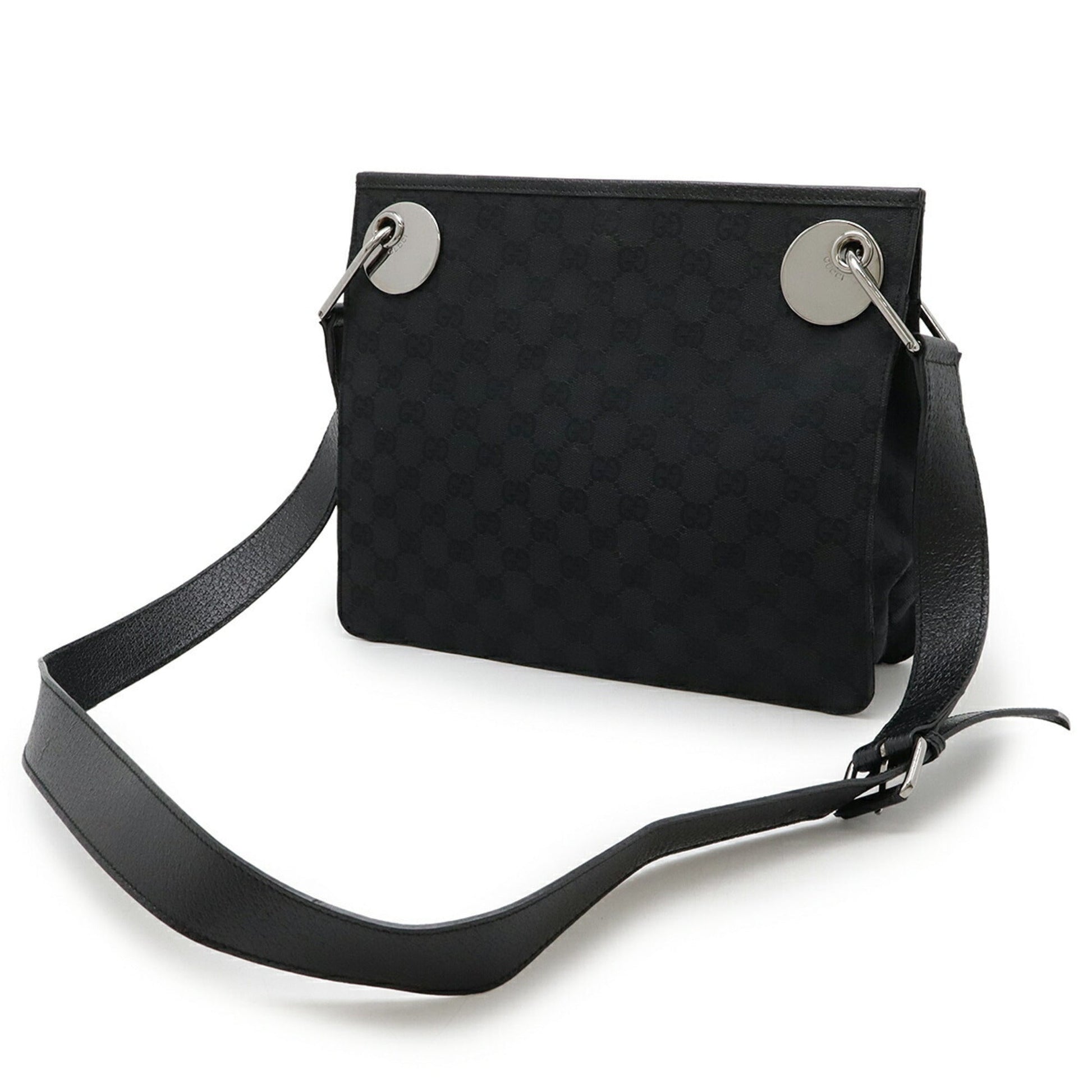 Gucci Gg Canvas Black Canvas Leather Shoulder Bag