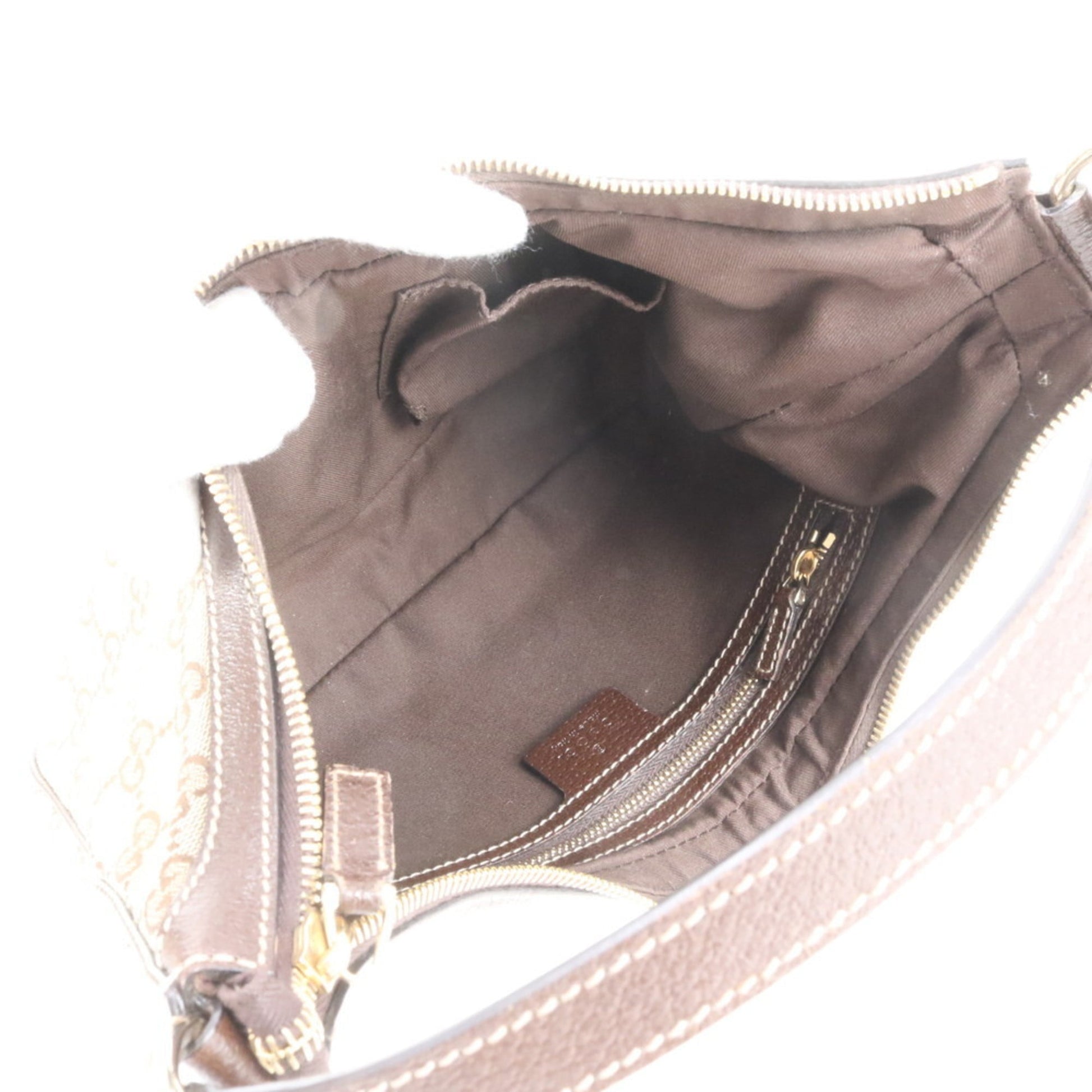 Gucci Brown Leather Canvas Shoulder Bag