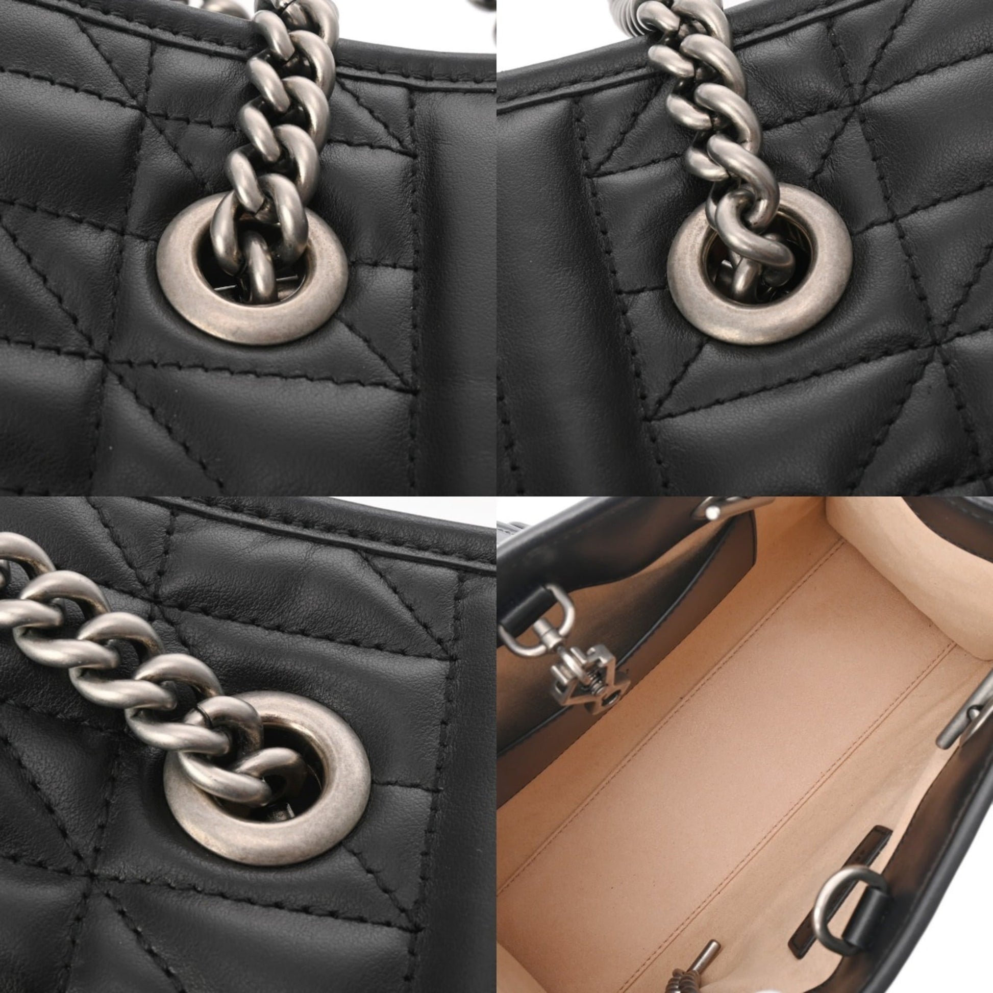 Gucci Black Silver Leather Tote Bag