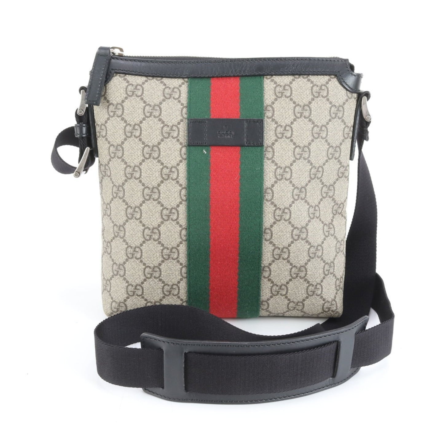 Gucci Black Brown Leather Coated Canvas Shoulder Bag