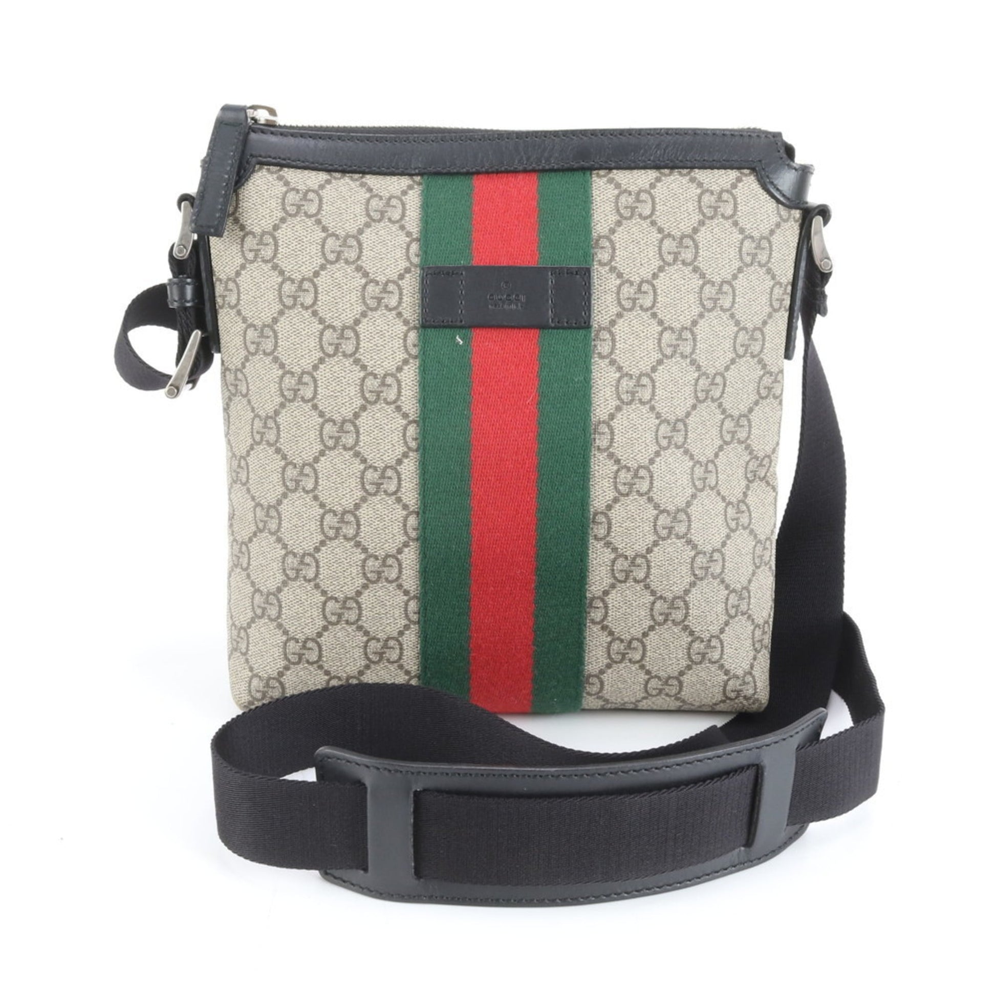 Gucci Black Brown Leather Coated Canvas Shoulder Bag