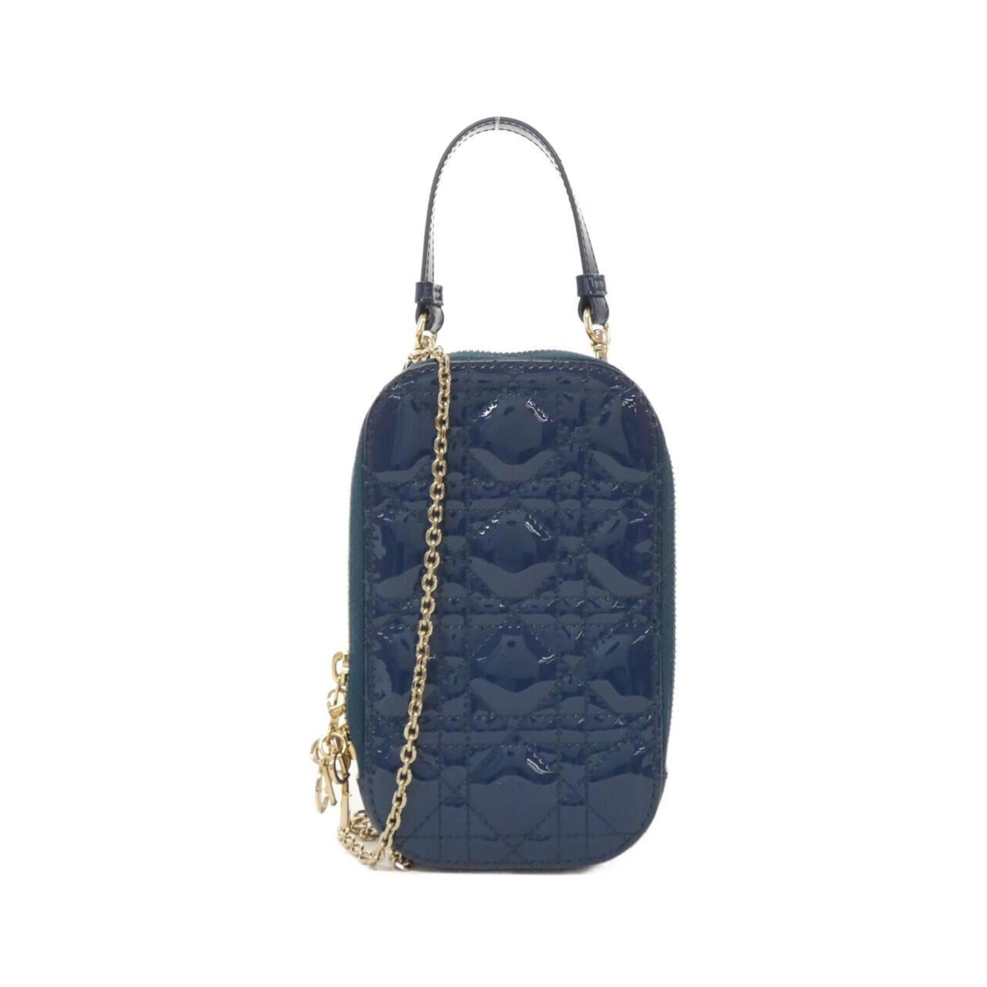 Dior Handbag Christian Pouch Shoulder Bag Leather Blue