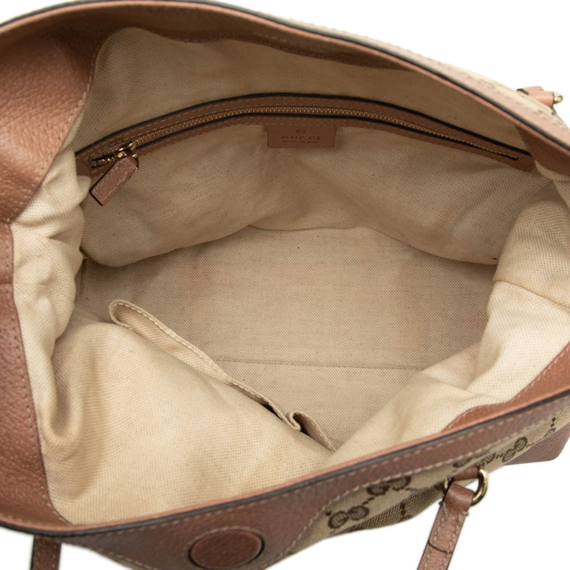 Gucci Gg Canvas Beige Brown Gg Canvas Leather Handbag Tote Bag
