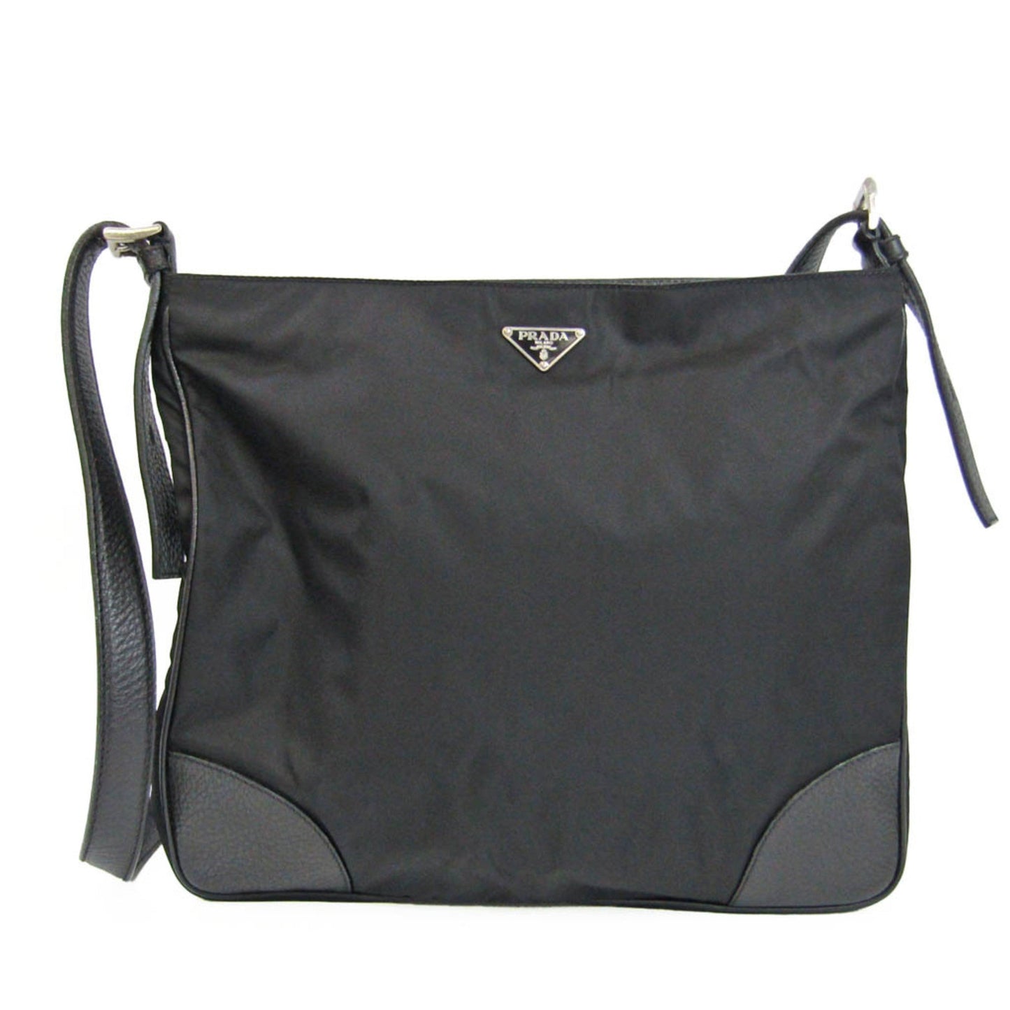 Prada Tessuto Women Men Shoulder Bag Nero Leather Canvas Nylon